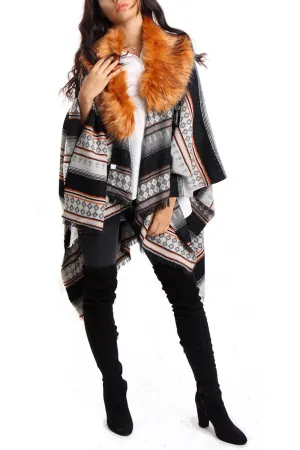 Orange Stripe Pattern Blanket Cape