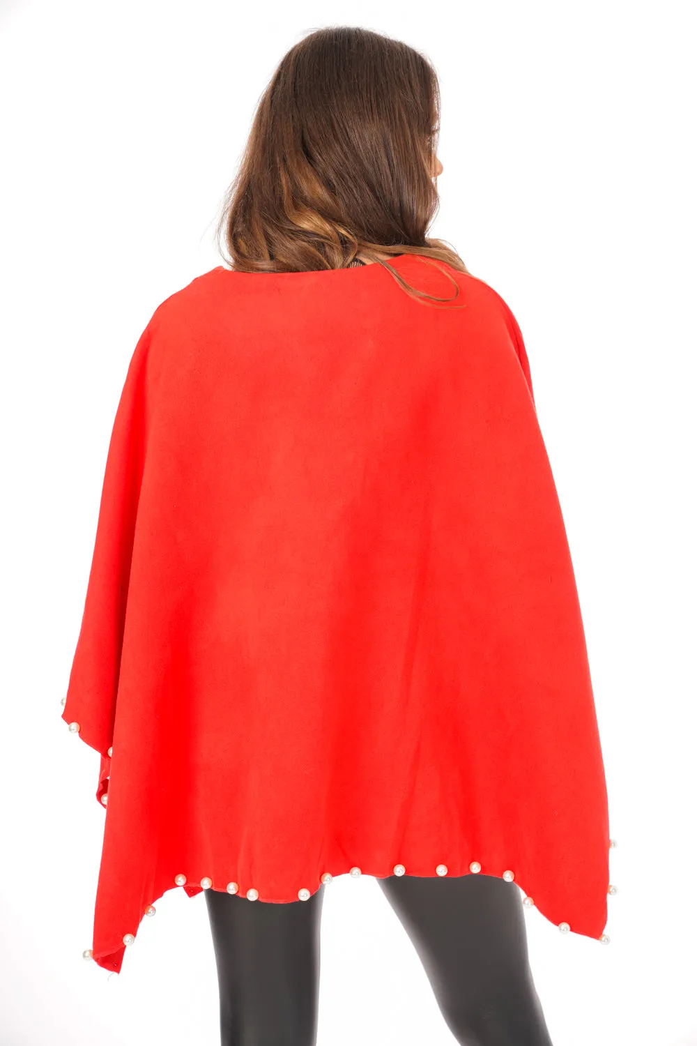 Oversized Felt Pull Over Poncho with Pearl Detail