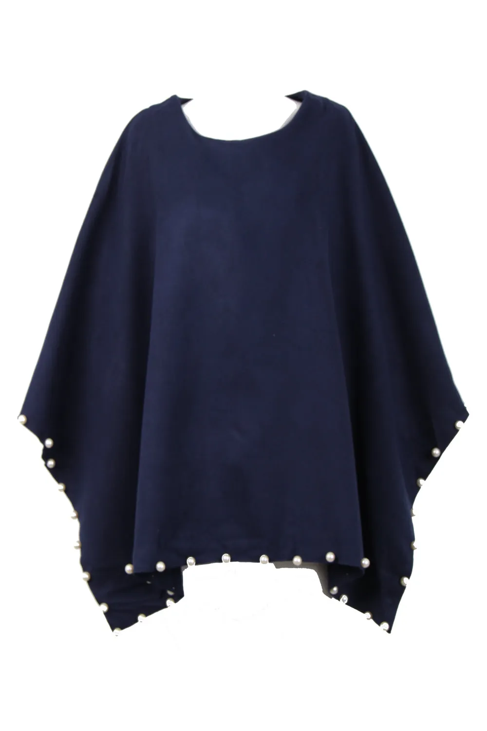 Oversized Felt Pull Over Poncho with Pearl Detail