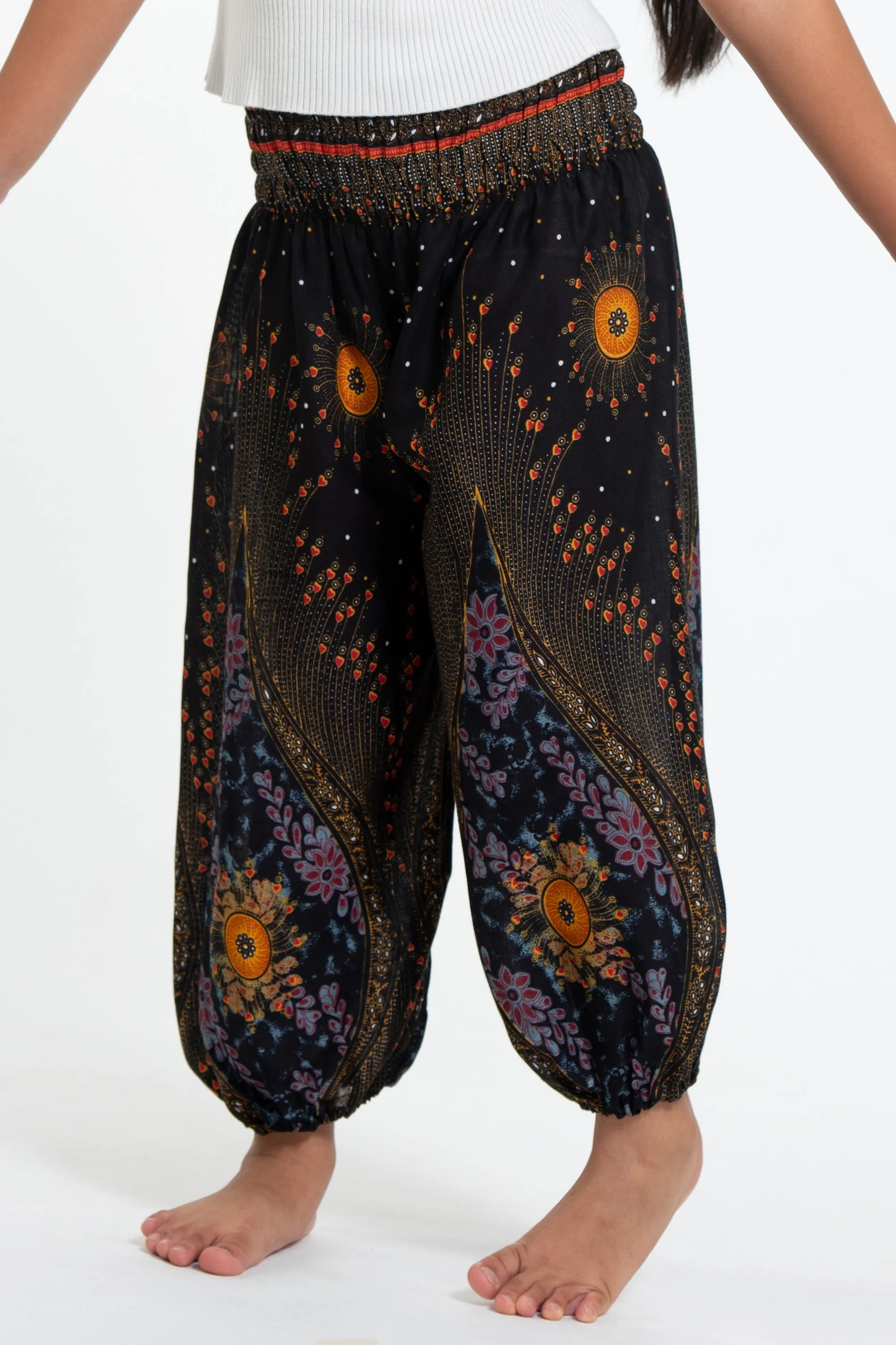 Peacock Eye Kids Harem Pants in Black