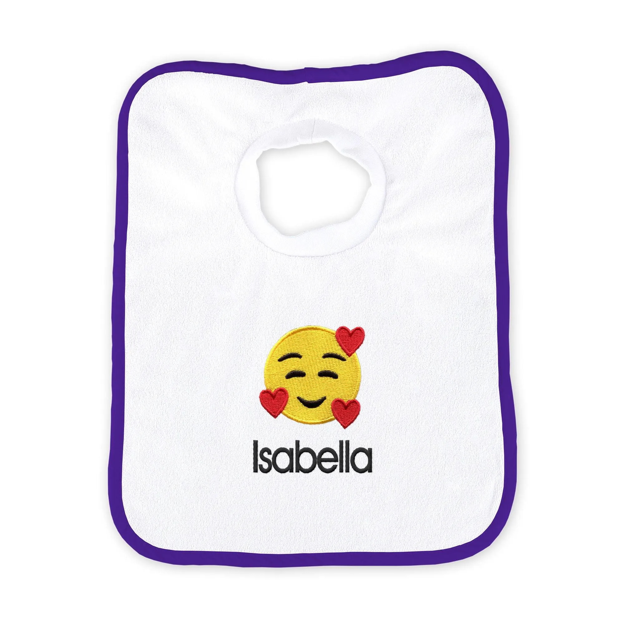 Personalized Smiling Hearts Emoji Bib