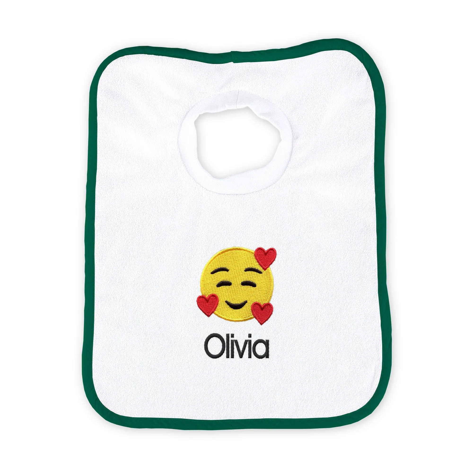 Personalized Smiling Hearts Emoji Bib