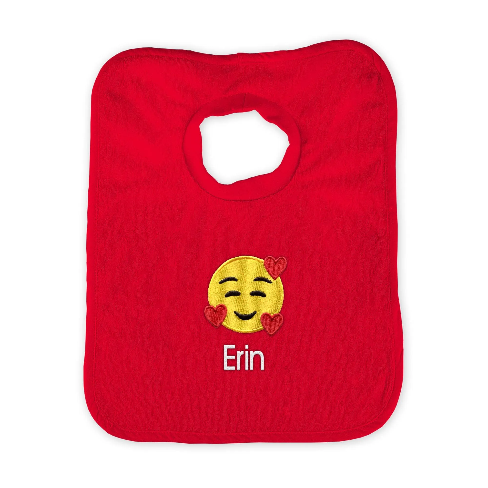 Personalized Smiling Hearts Emoji Bib