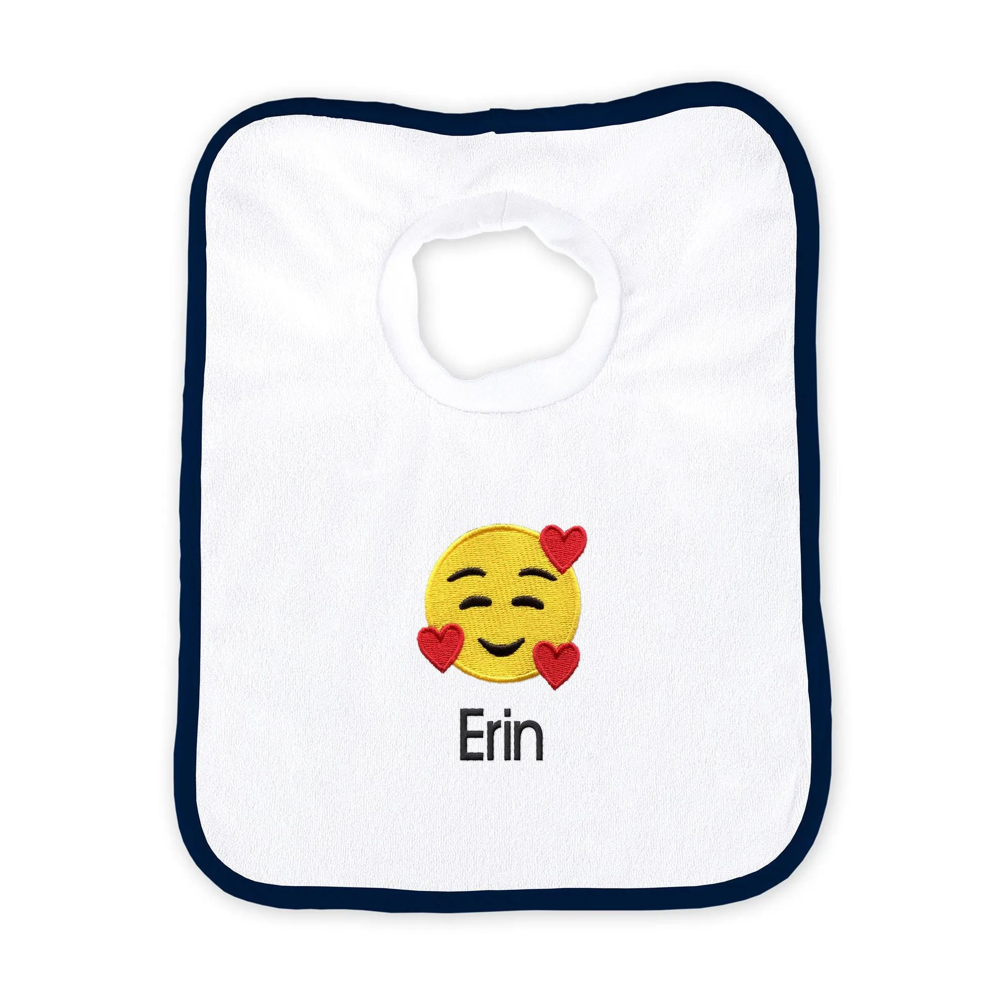 Personalized Smiling Hearts Emoji Bib