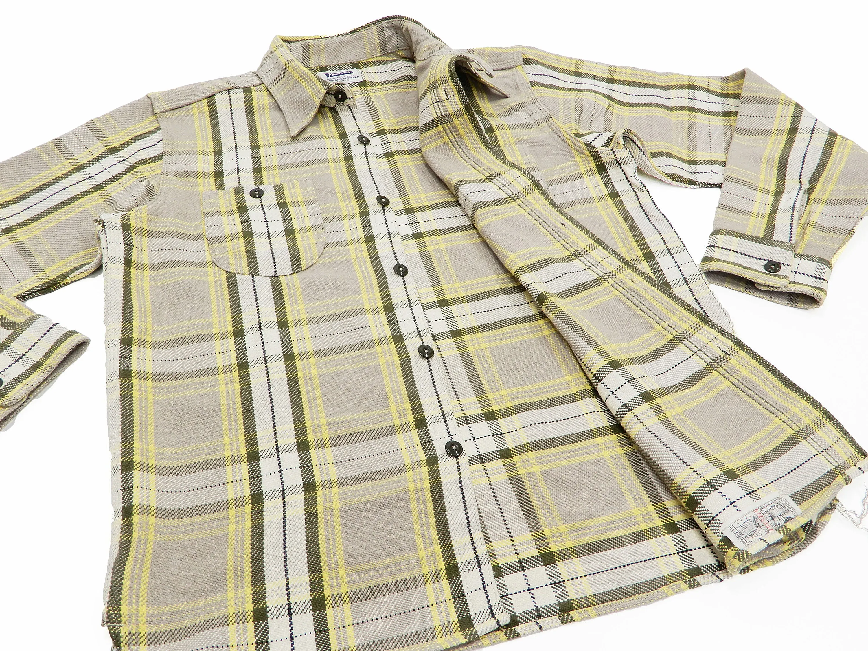 Pherrow's Plaid Flannel Shirt Mens Long Sleeve Checked Button Up Shirt 21W-720WS Beige/Yellow