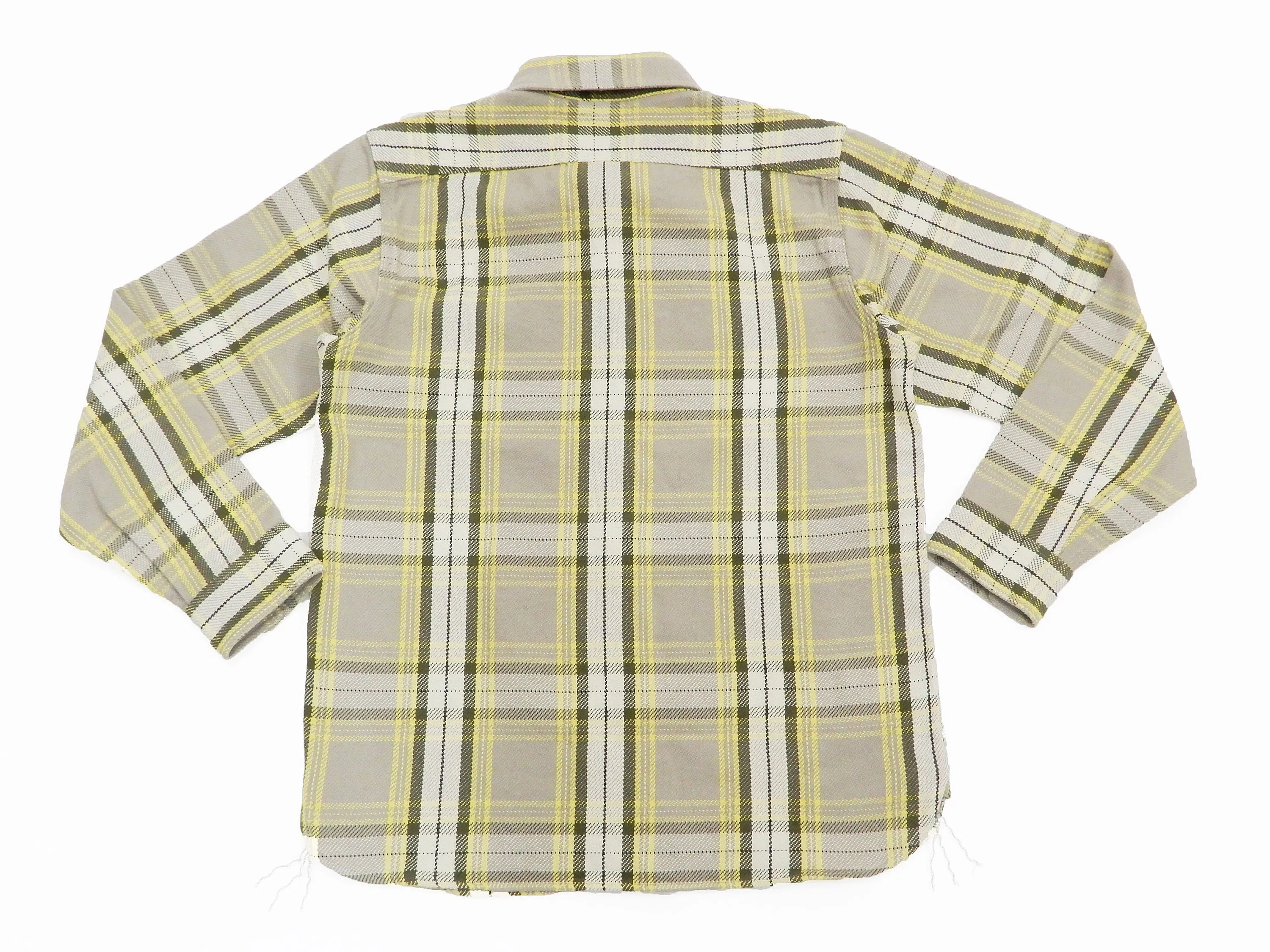 Pherrow's Plaid Flannel Shirt Mens Long Sleeve Checked Button Up Shirt 21W-720WS Beige/Yellow