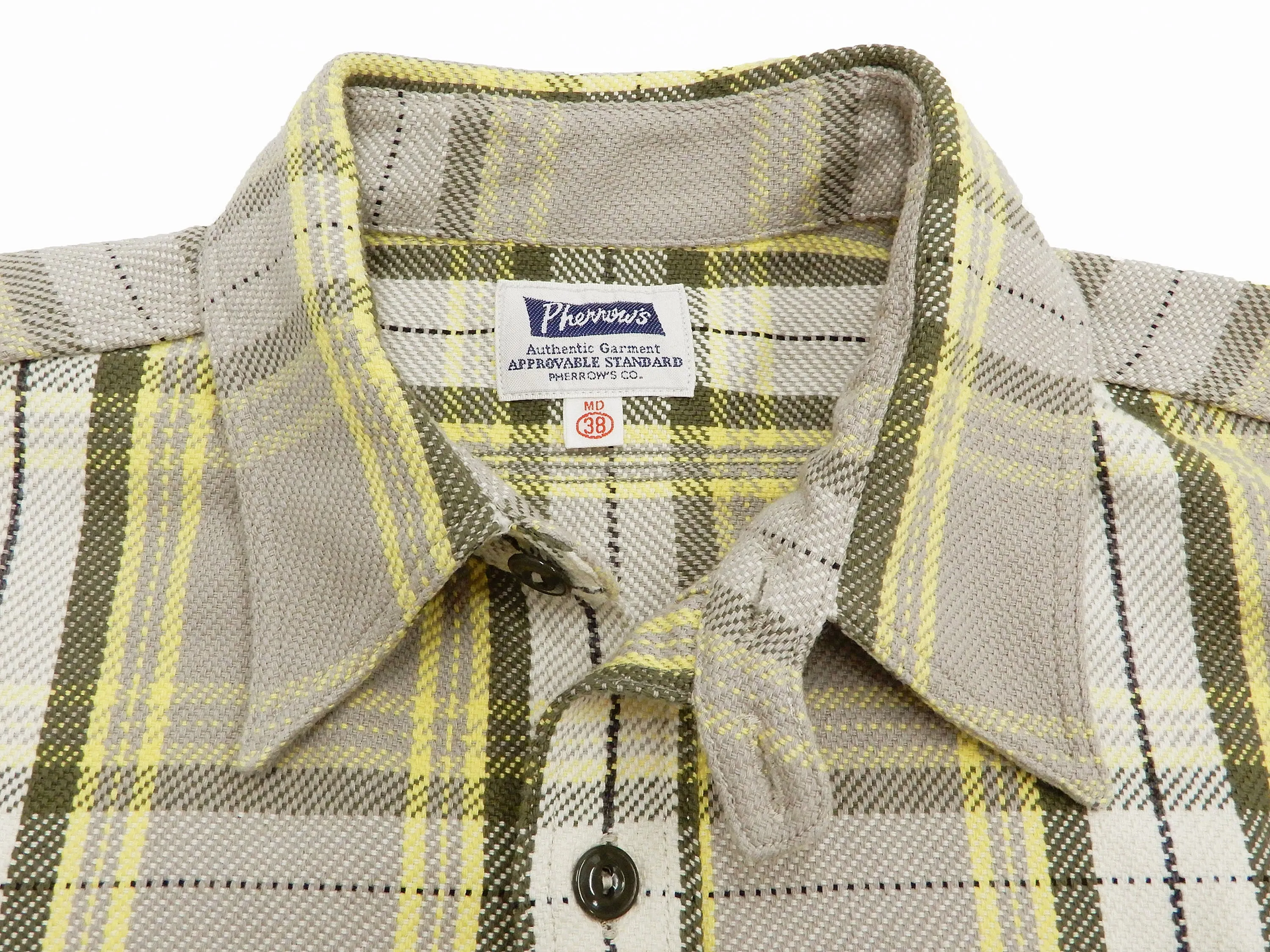 Pherrow's Plaid Flannel Shirt Mens Long Sleeve Checked Button Up Shirt 21W-720WS Beige/Yellow