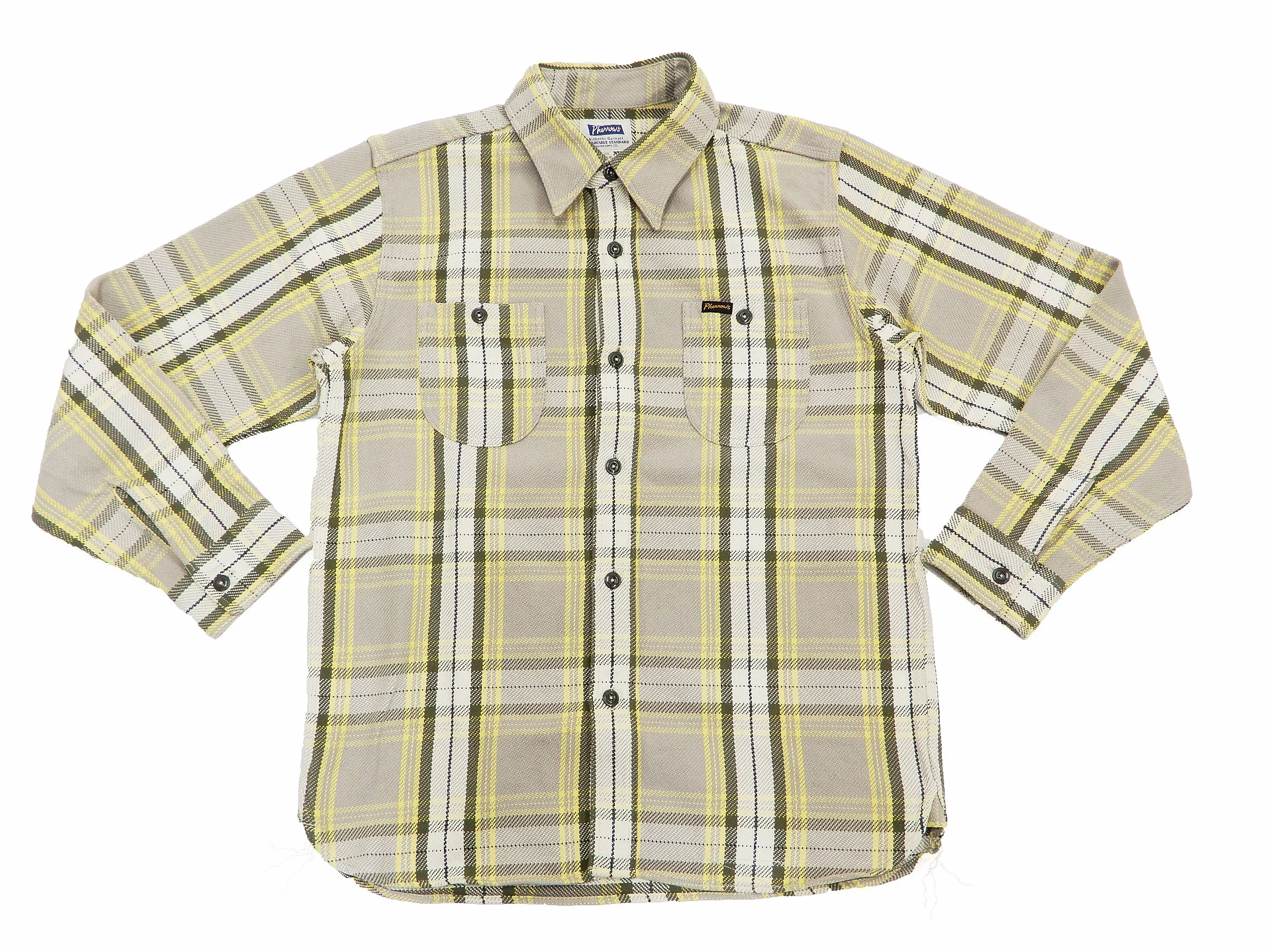 Pherrow's Plaid Flannel Shirt Mens Long Sleeve Checked Button Up Shirt 21W-720WS Beige/Yellow