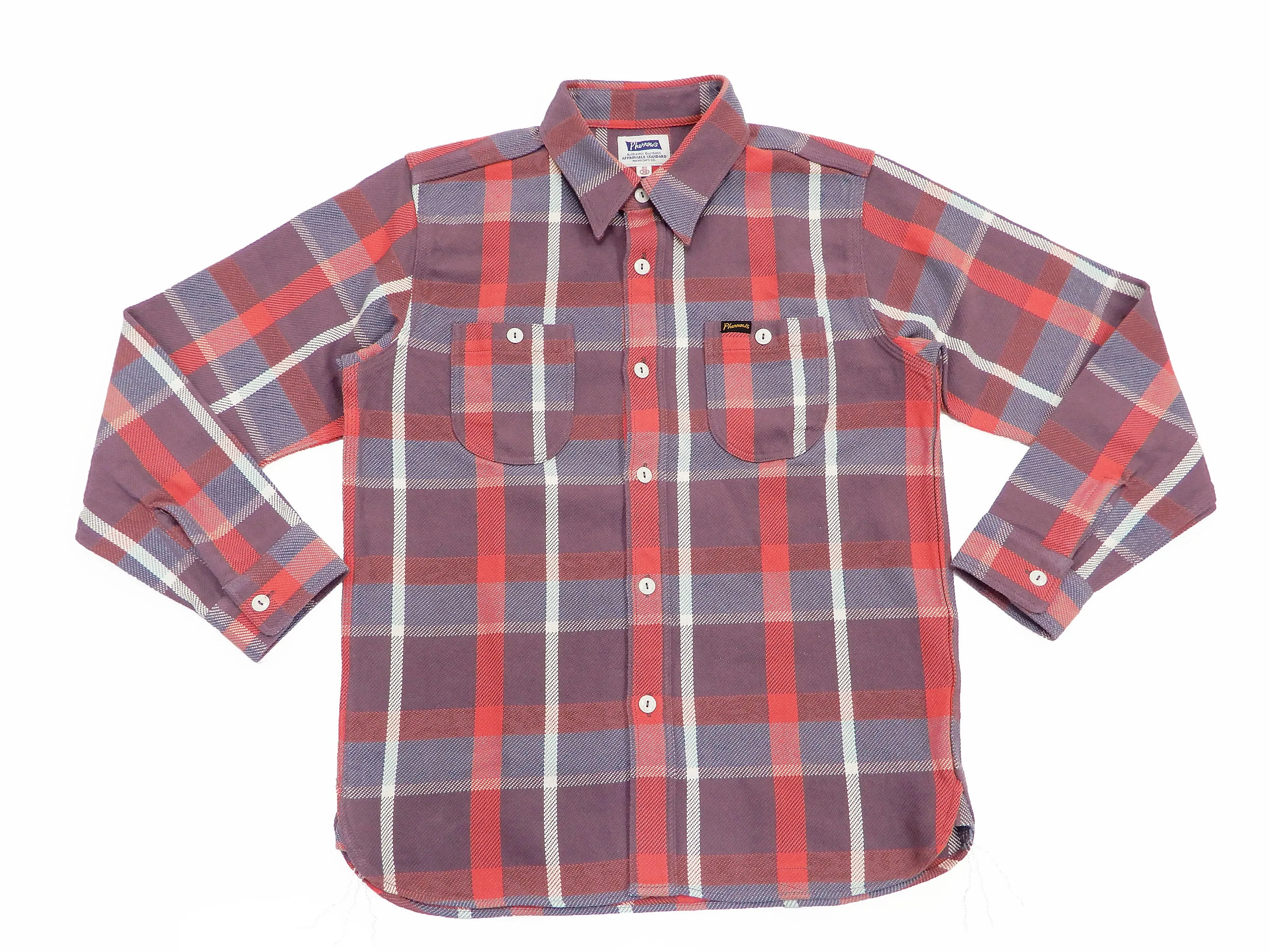 Pherrow's Plaid Flannel Shirt Mens Long Sleeve Checked Button Up Shirt 21W-720WS Purple/Red