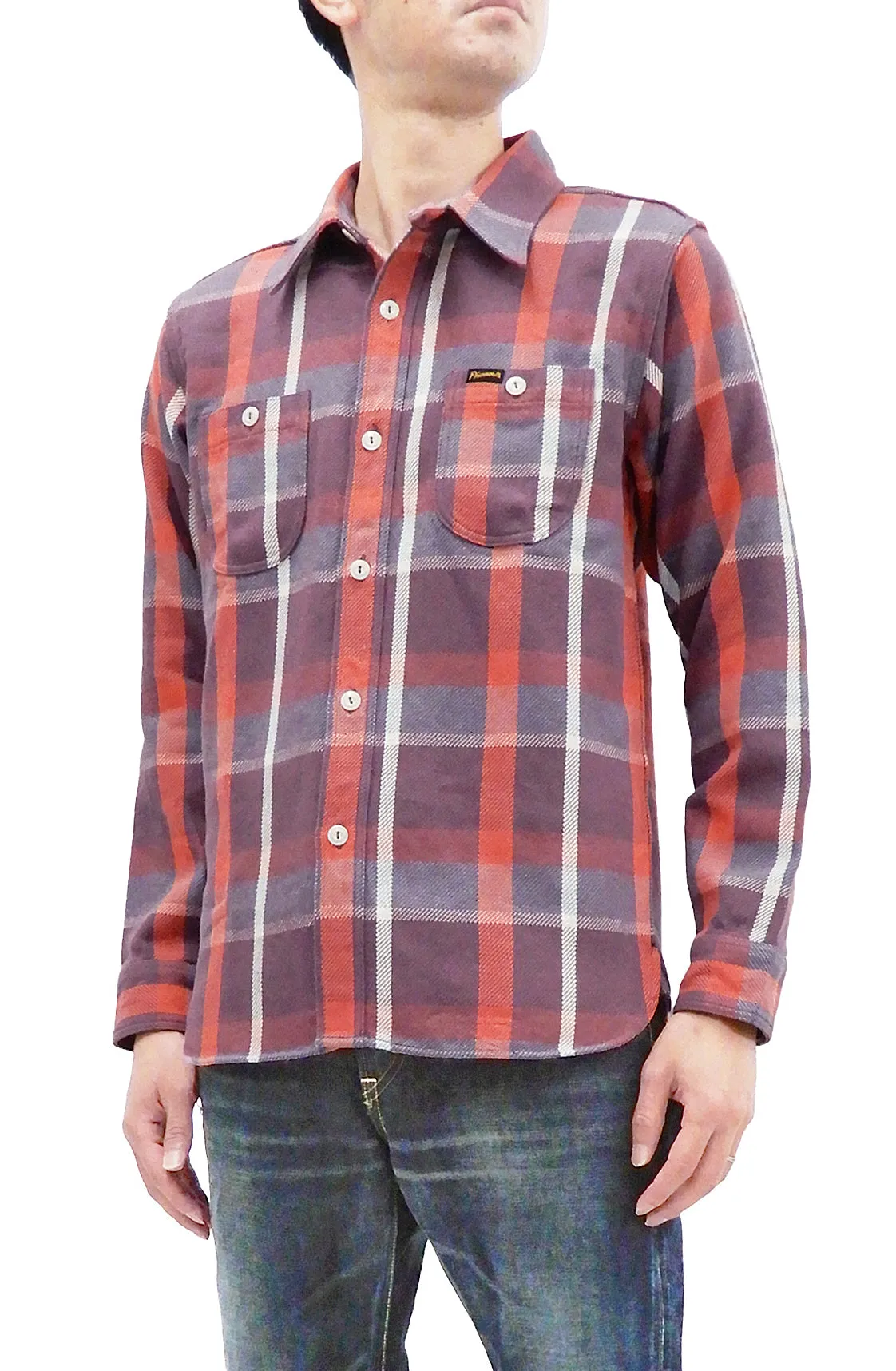 Pherrow's Plaid Flannel Shirt Mens Long Sleeve Checked Button Up Shirt 21W-720WS Purple/Red