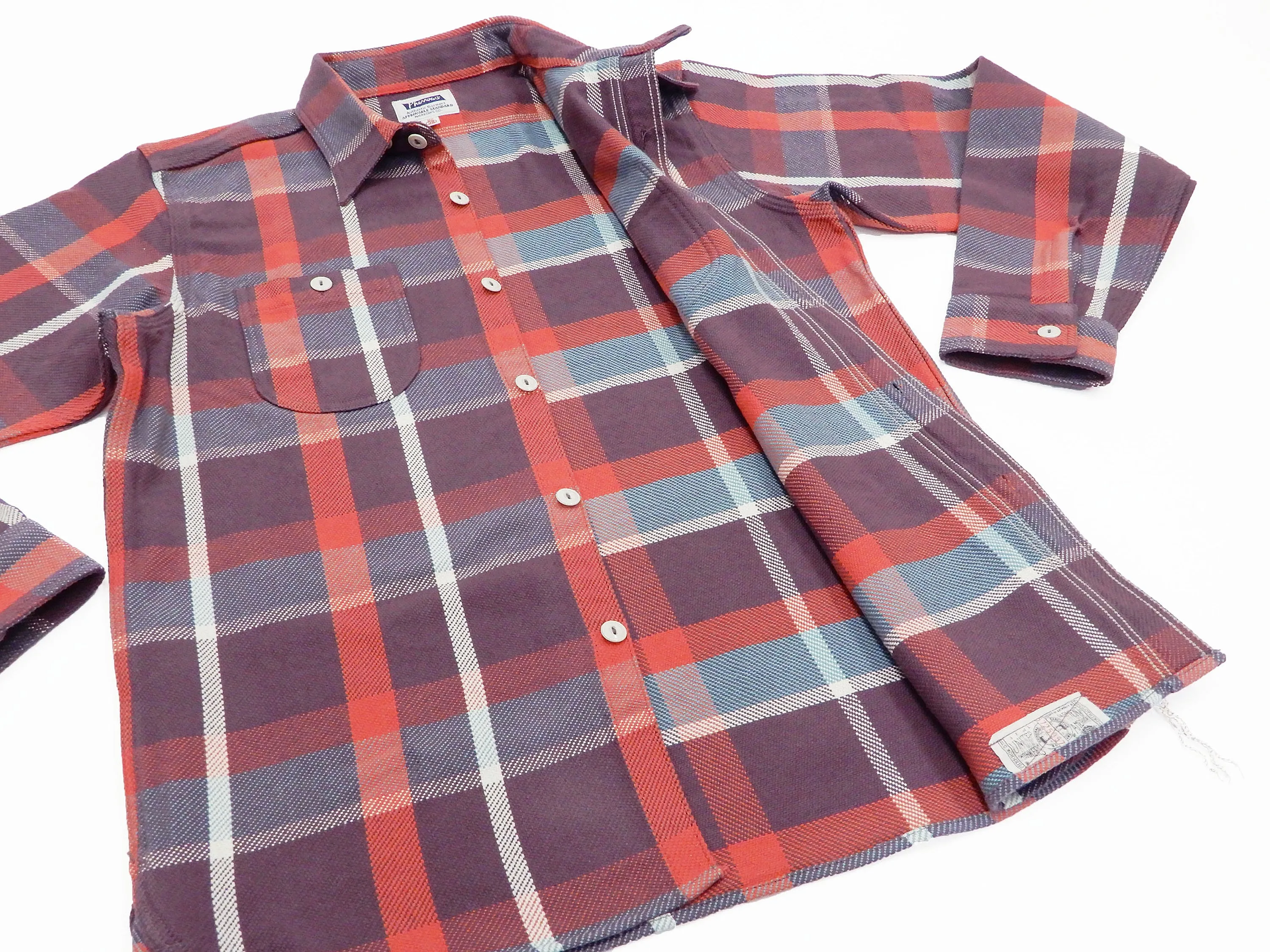 Pherrow's Plaid Flannel Shirt Mens Long Sleeve Checked Button Up Shirt 21W-720WS Purple/Red