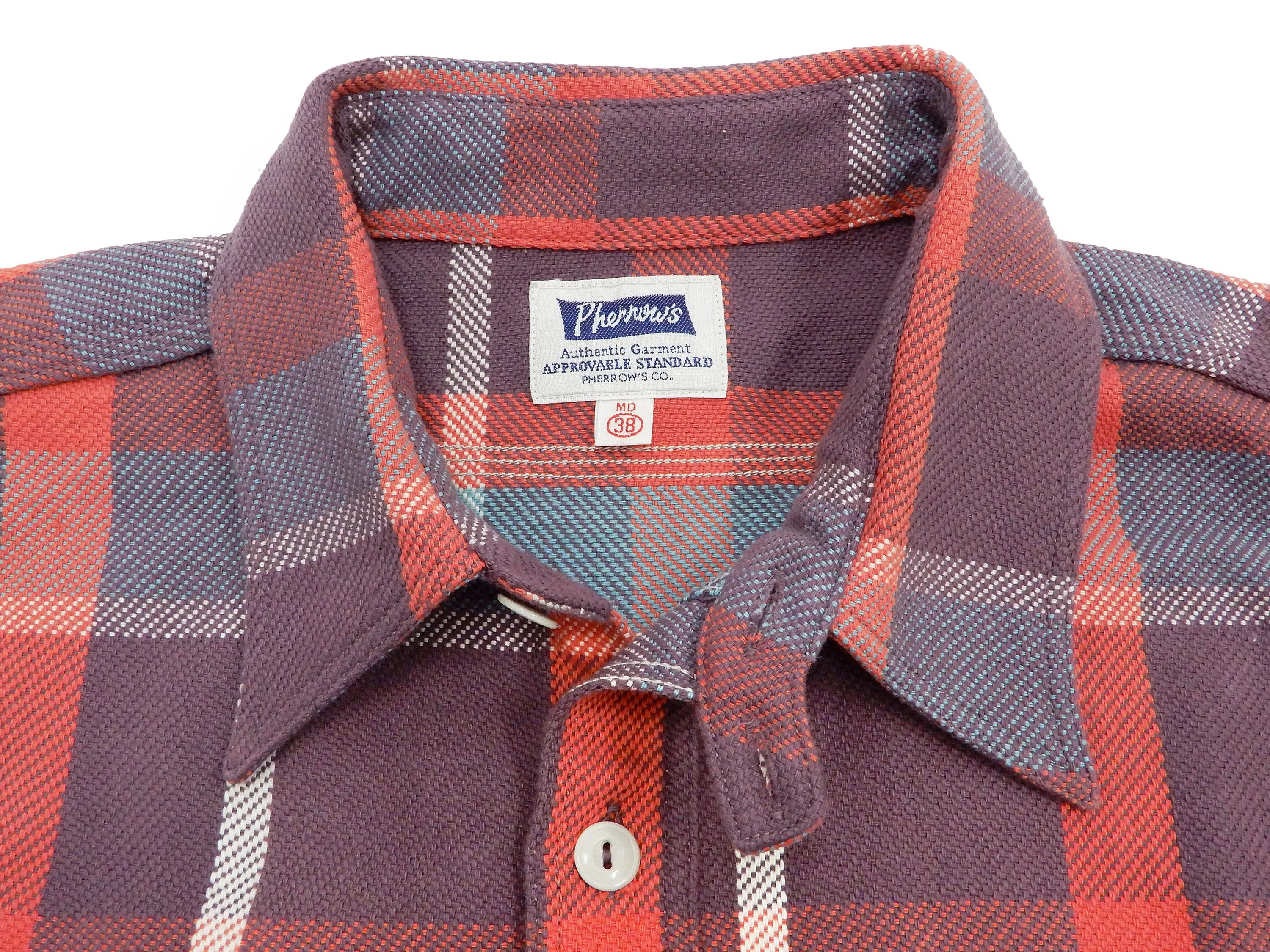 Pherrow's Plaid Flannel Shirt Mens Long Sleeve Checked Button Up Shirt 21W-720WS Purple/Red