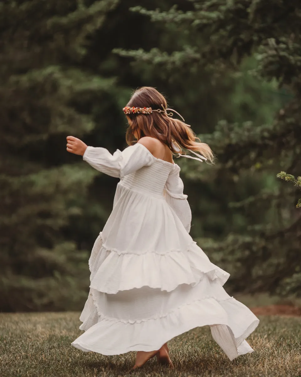 Pippa Double Ruffle Maxi (soft ivory muslin)