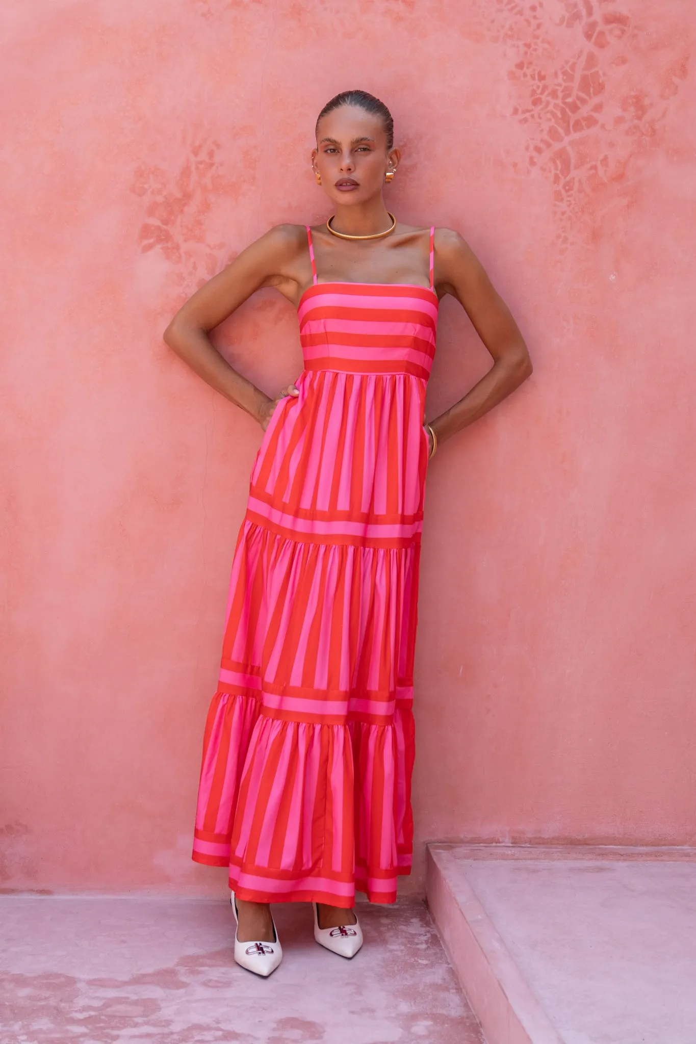 Pippa Pink Red Stripe Maxi Dress