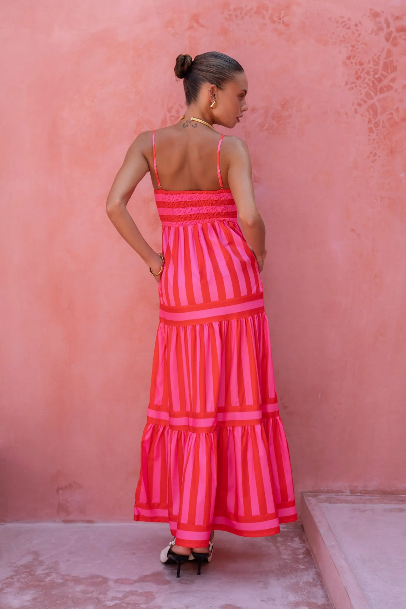 Pippa Pink Red Stripe Maxi Dress