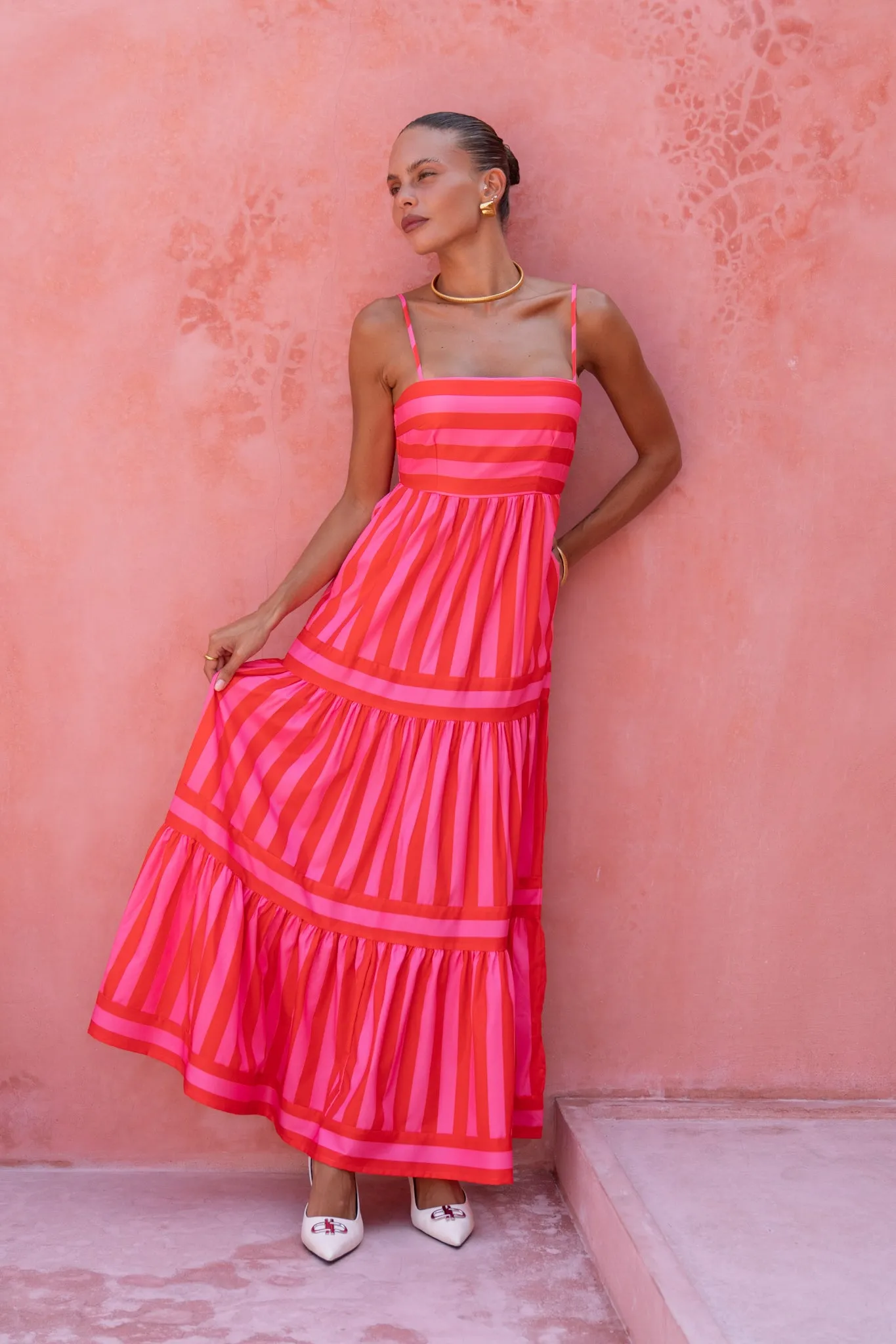 Pippa Pink Red Stripe Maxi Dress