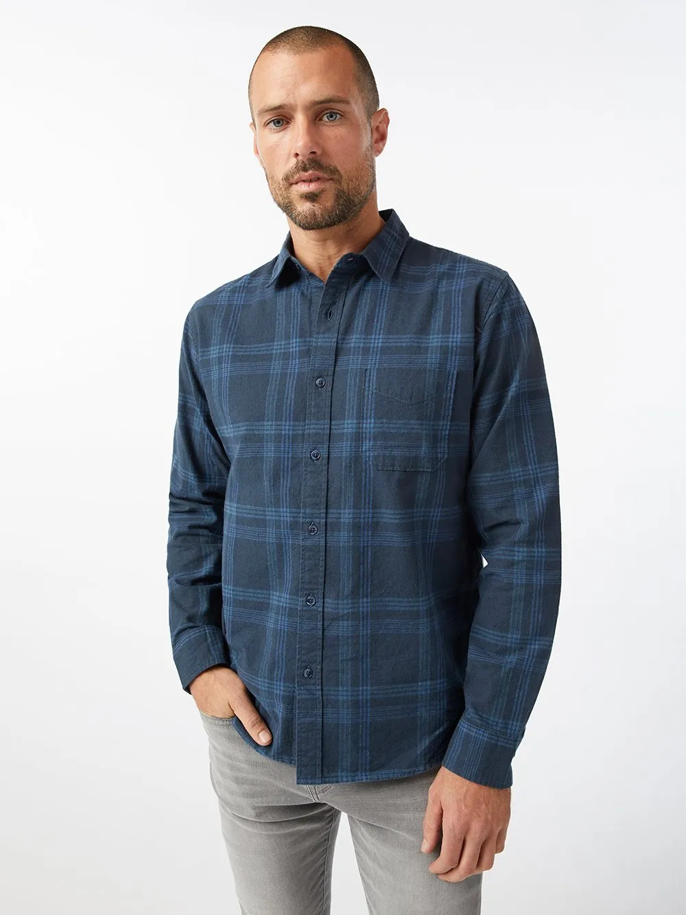 Plaid Single Pocket Shirt -- Navy Multi