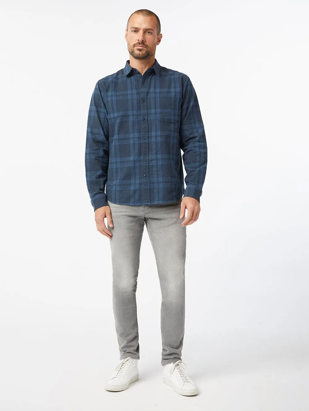 Plaid Single Pocket Shirt -- Navy Multi