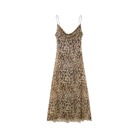 Pre Order:  Leopard Print Silk Mesh Camisole Dress