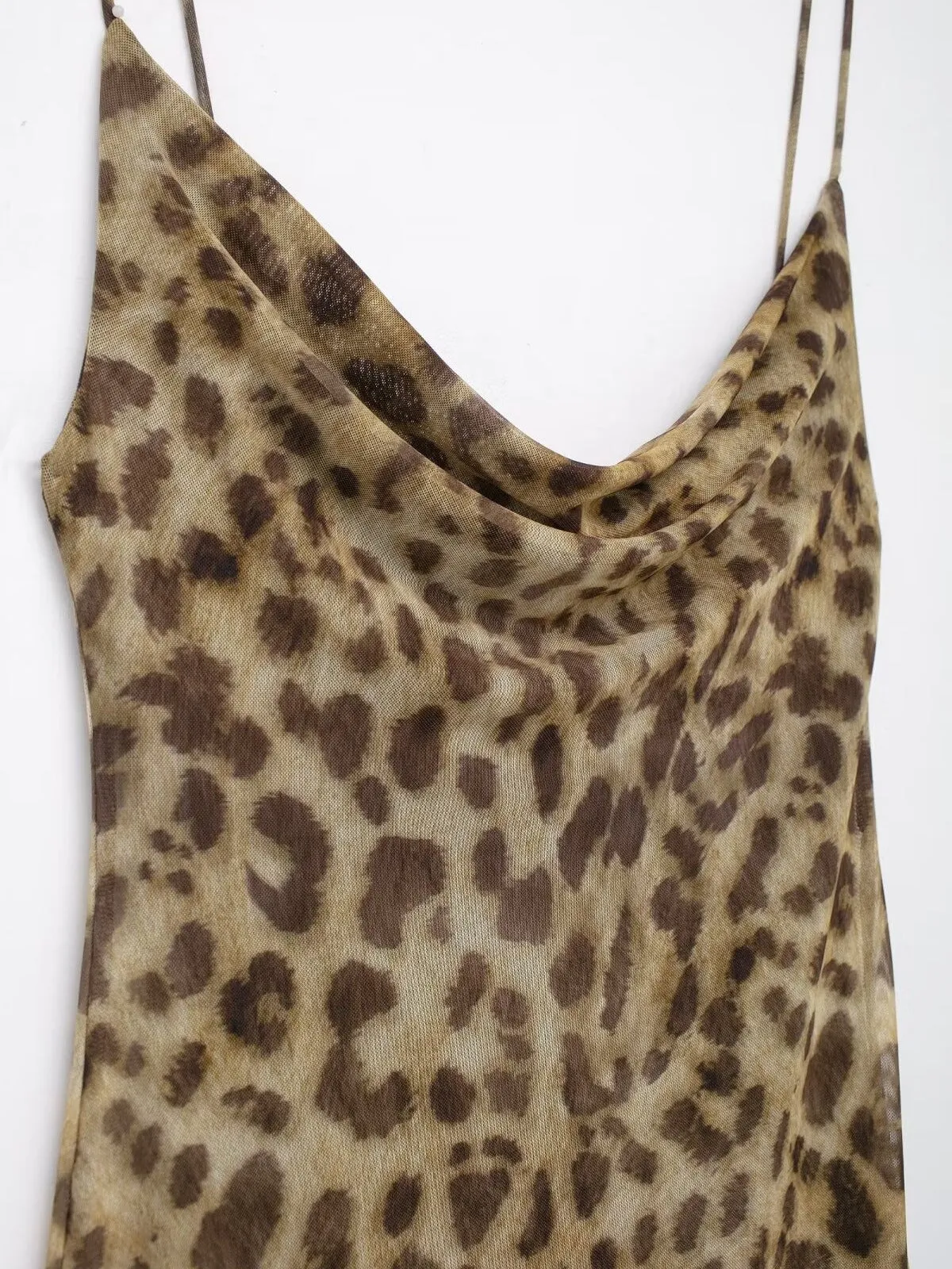 Pre Order:  Leopard Print Silk Mesh Camisole Dress