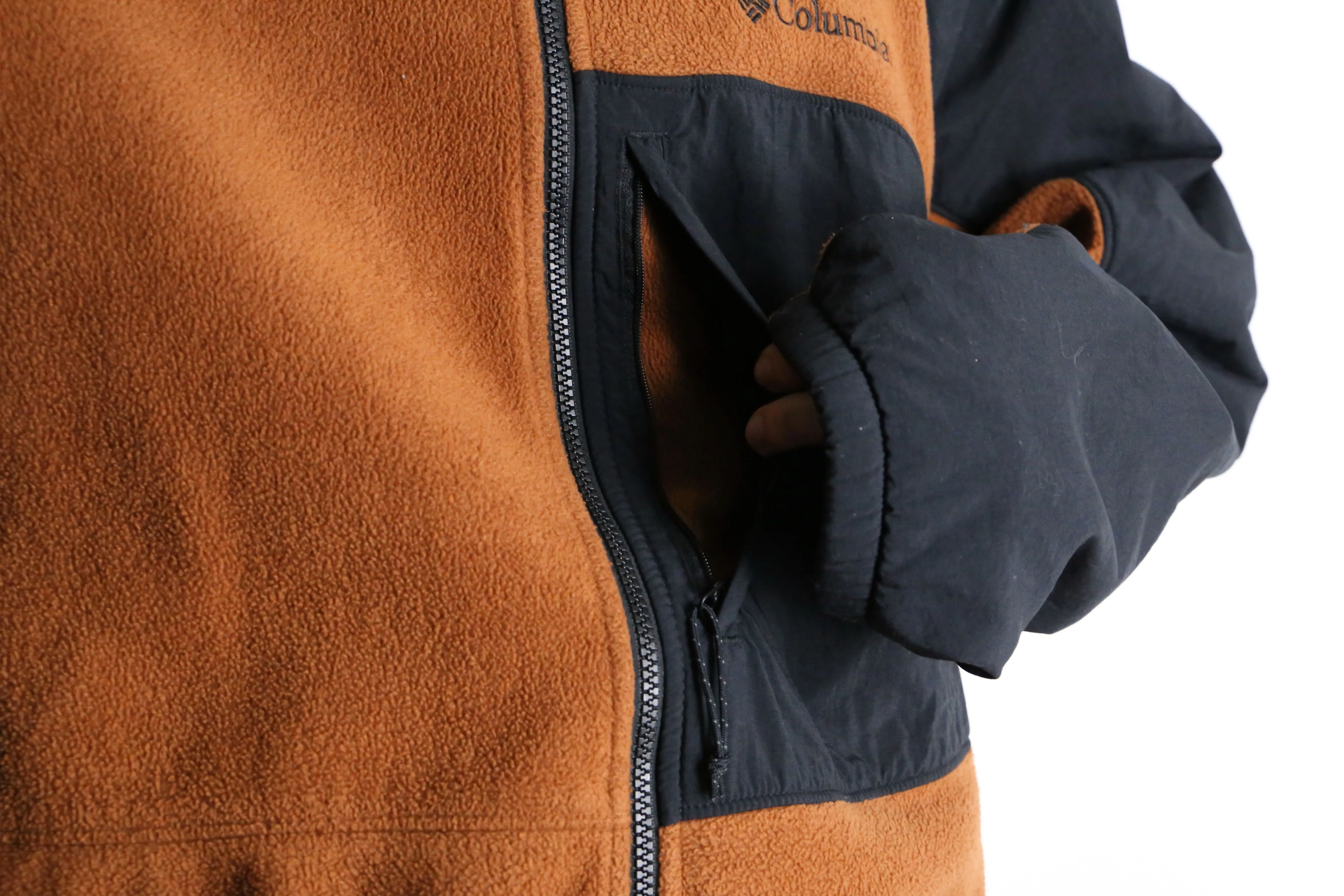 "Columbia" brown × black zip up fleece jacket