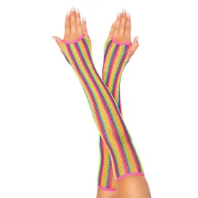 Rainbow Net Fingerless Arm Warmer Gloves - One  Size - Multicolor