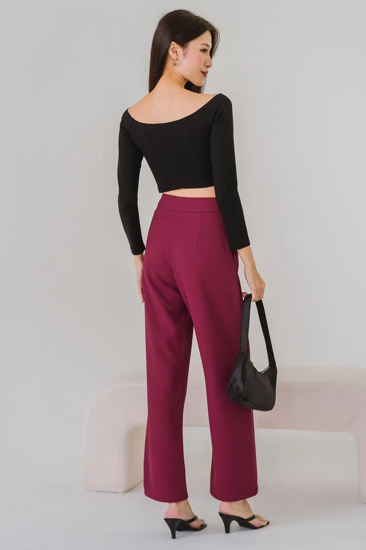 Rea Textured Tailored Pants (Wine)