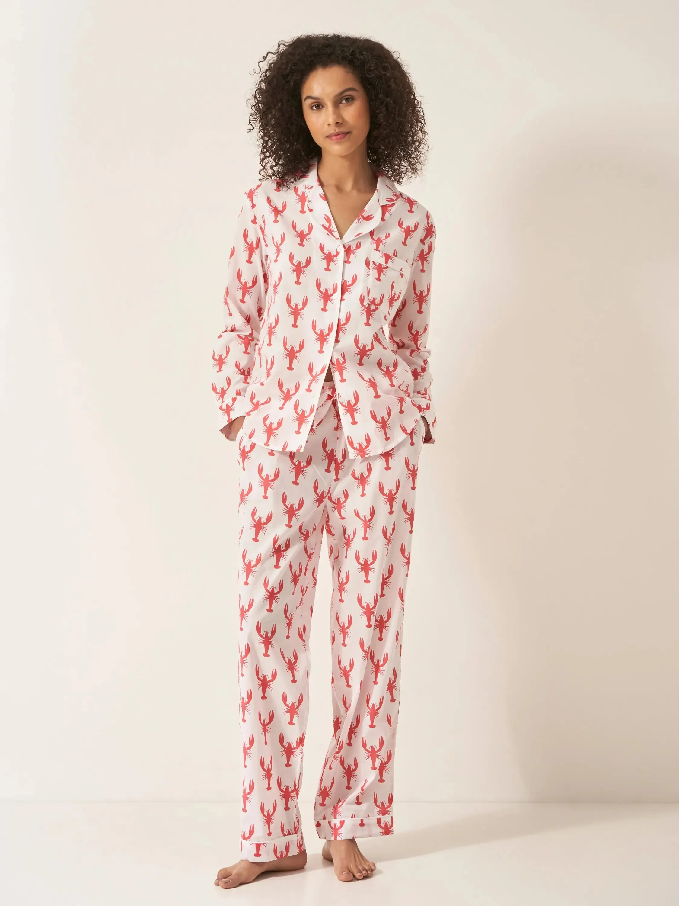 Red Lobster Women's Long Sleeve Organic Cotton Pyjama Trouser Set