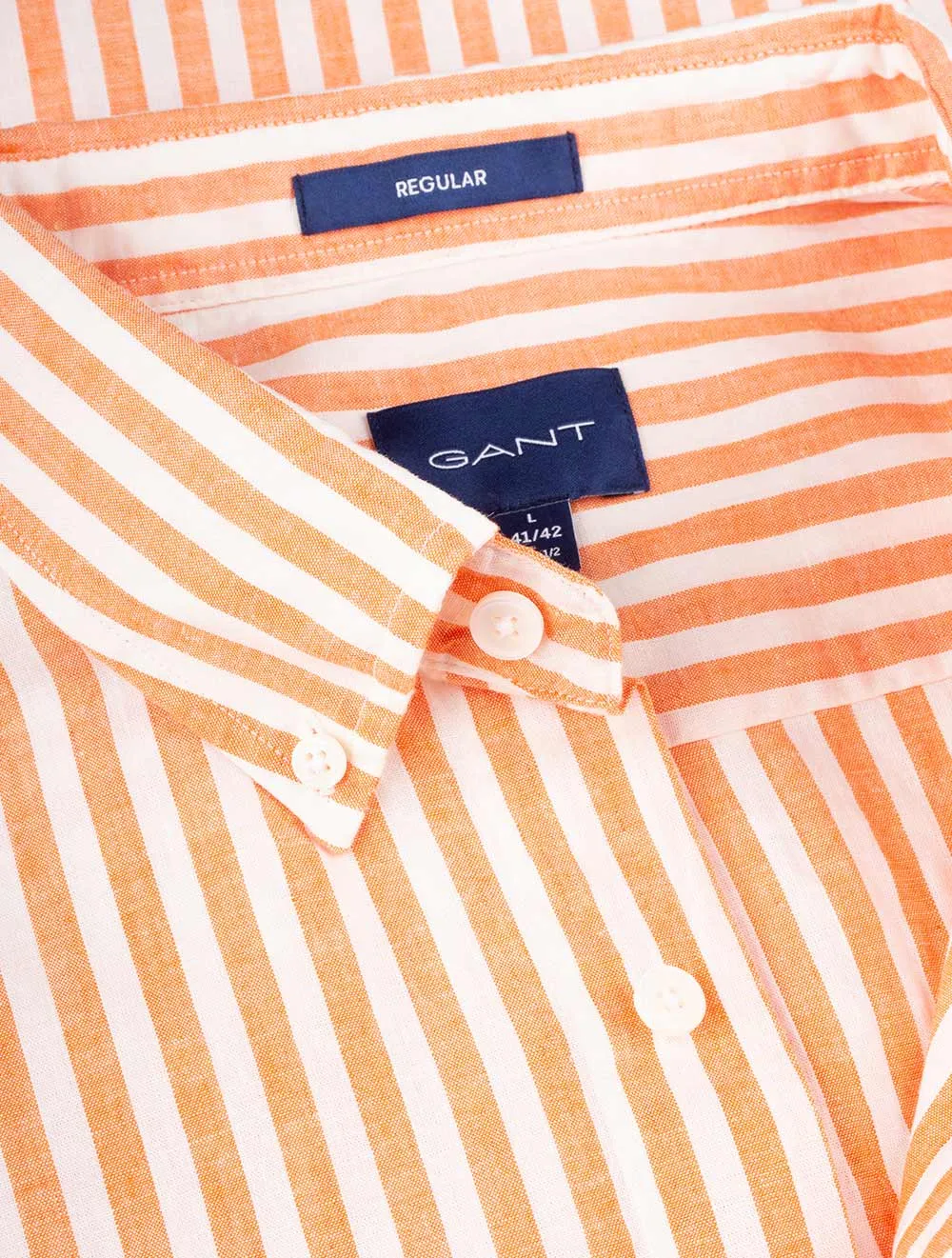 Regular Cotton Linen Stripe Shirt Apricot Orange