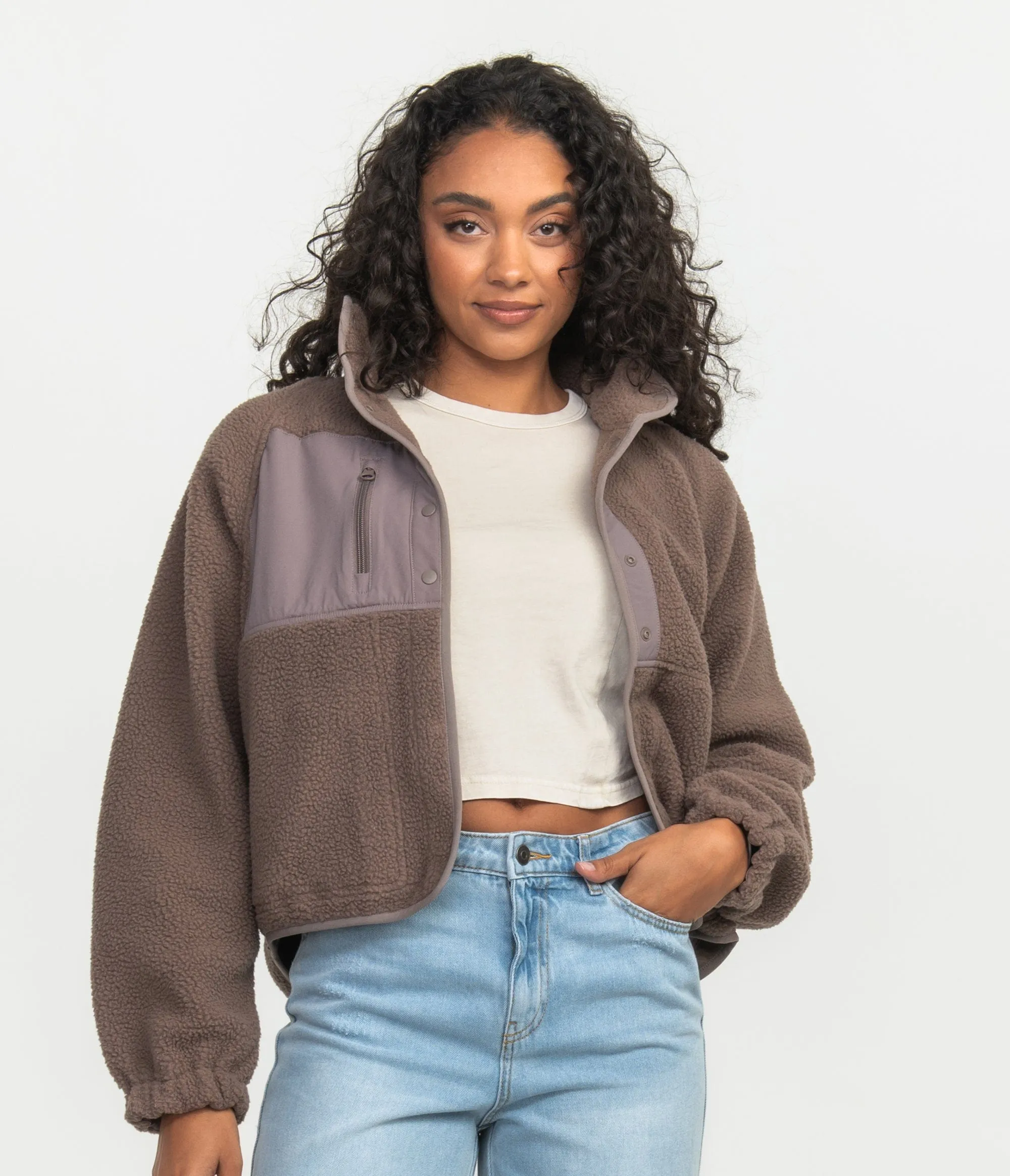 Retro Snap Fleece Jacket - Ember Brown