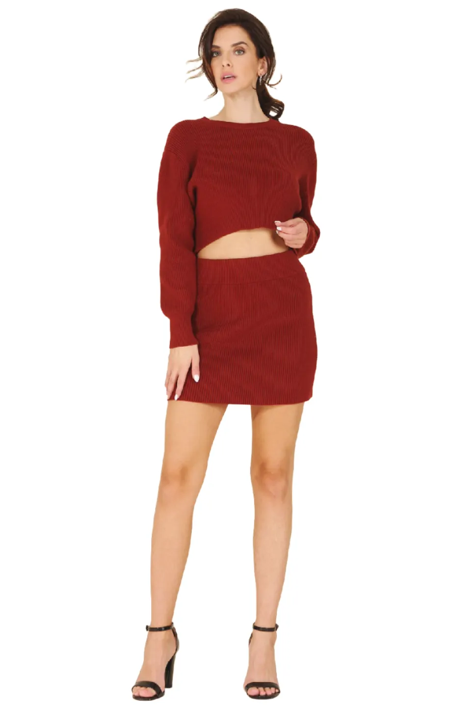 Ribbed knit crop top and skirt set