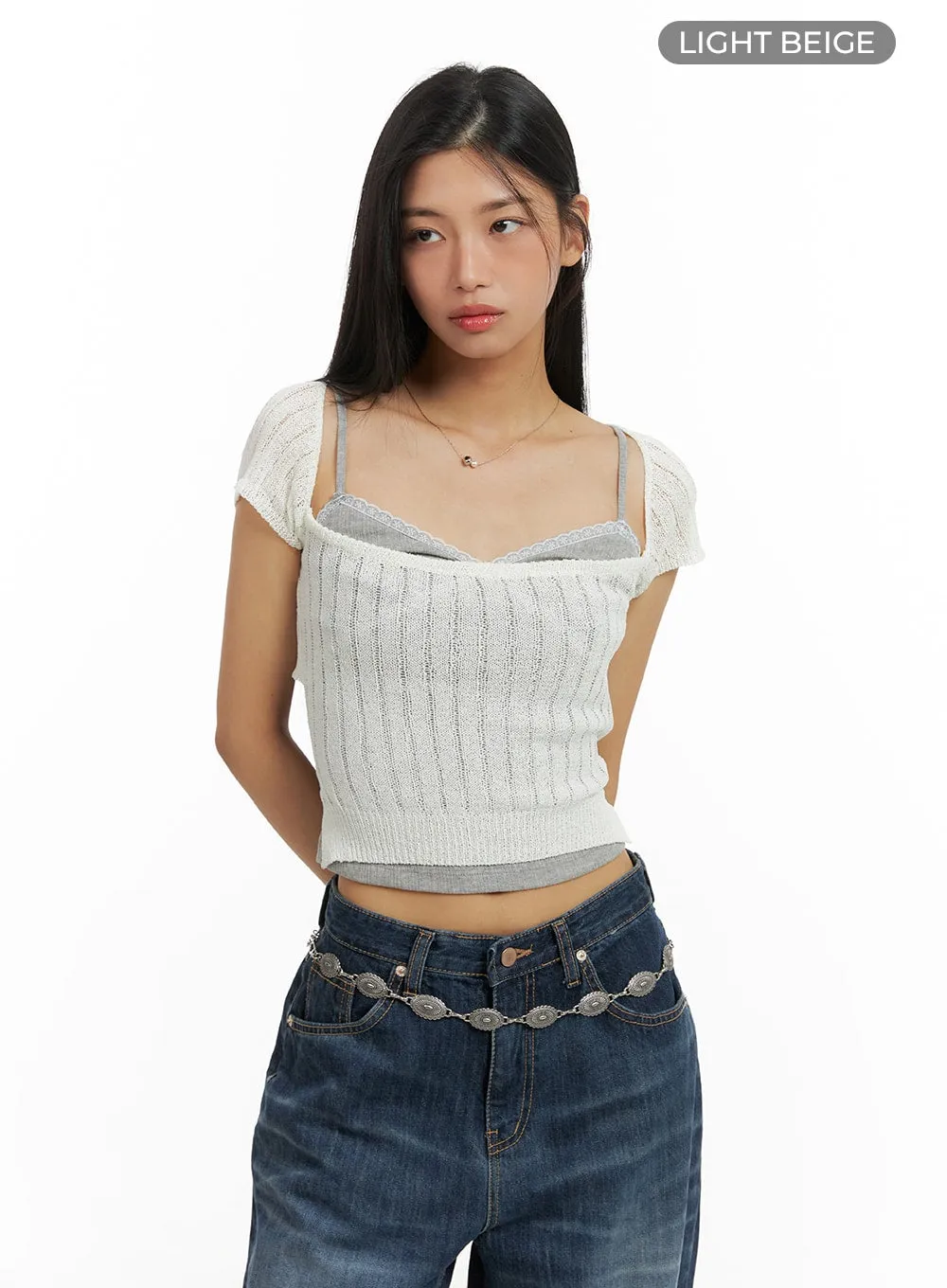 Ribbed Square Neck Knit Top CA423