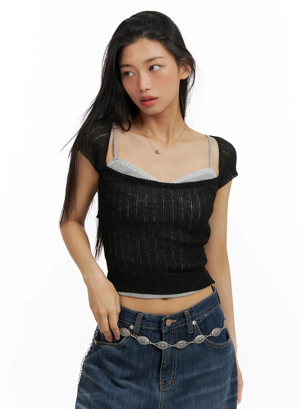 Ribbed Square Neck Knit Top CA423