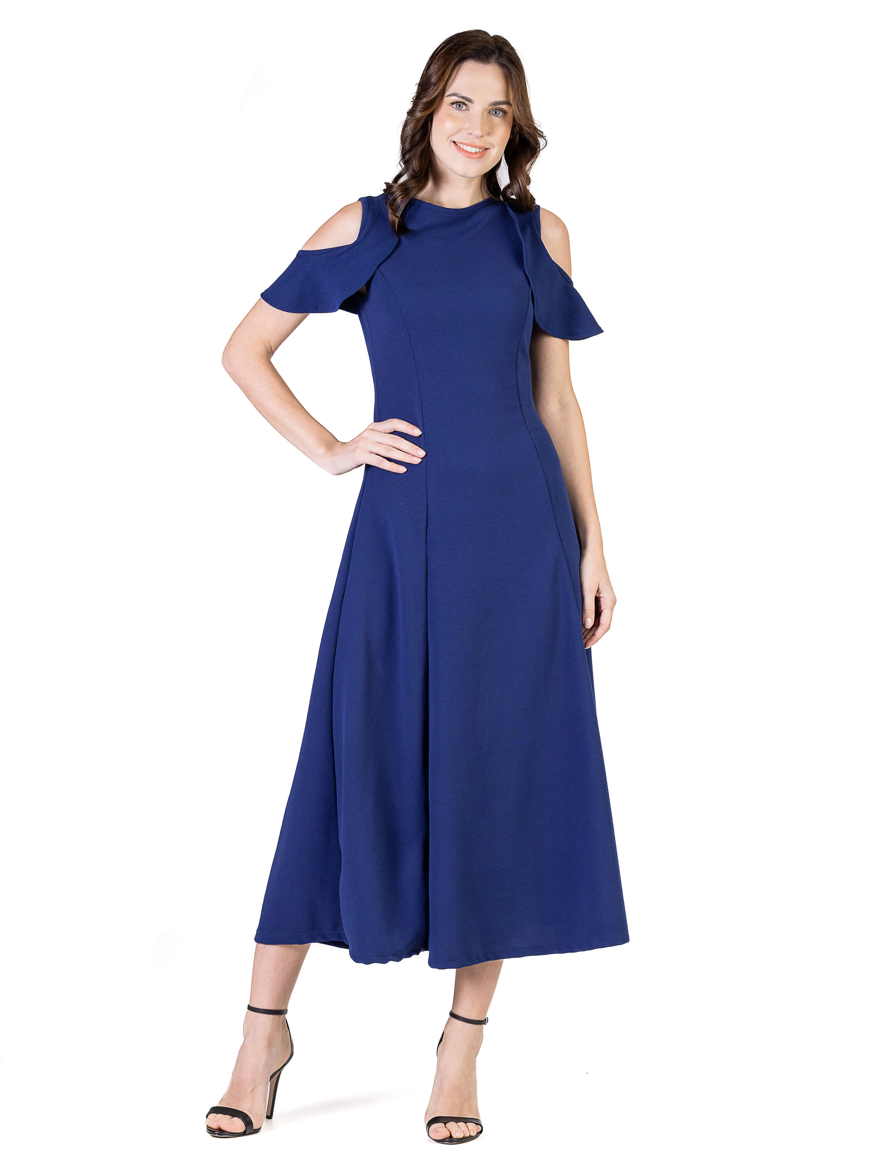 Ruffle Cold Shoulder A Line Maxi Dress