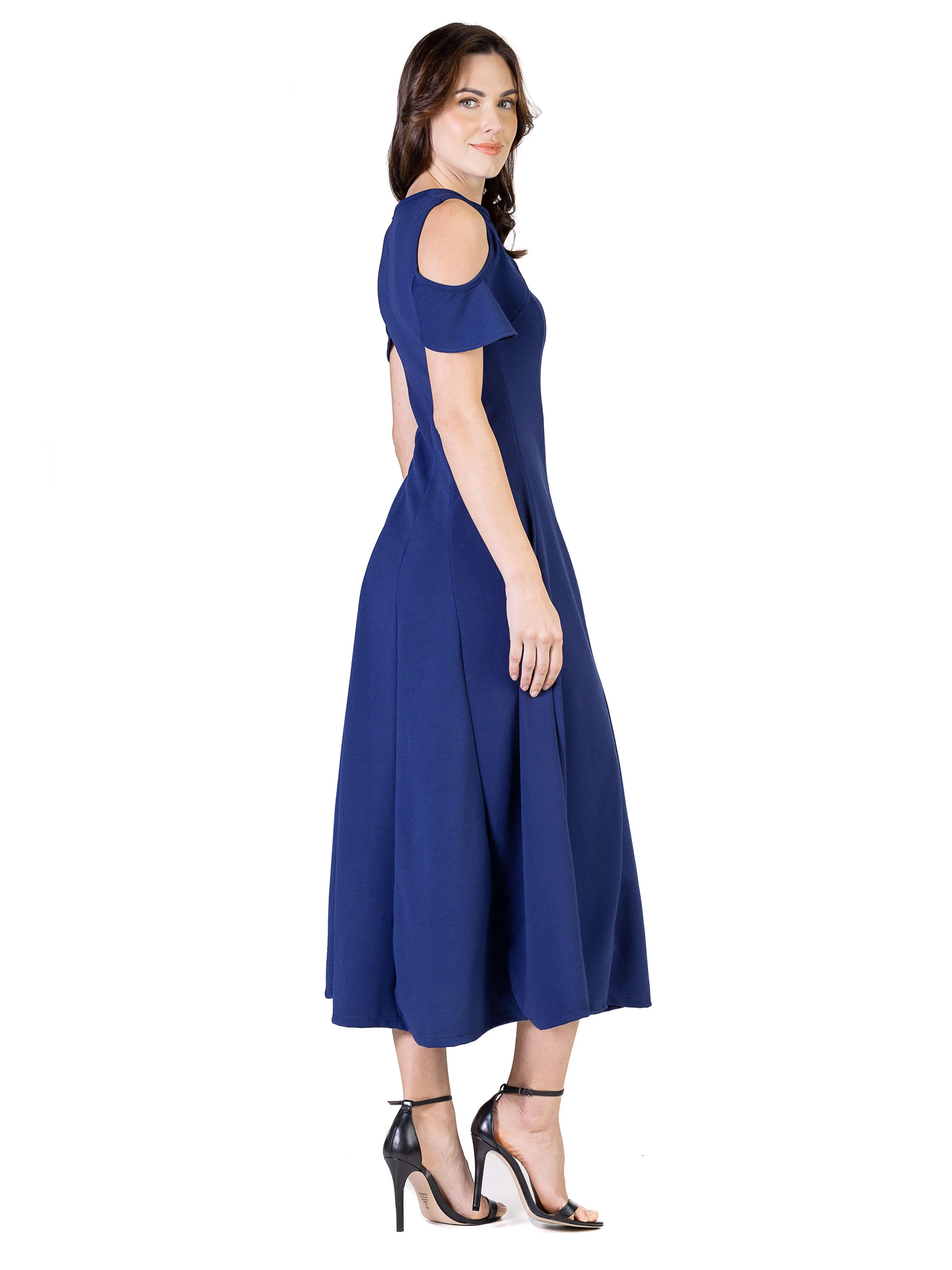 Ruffle Cold Shoulder A Line Maxi Dress