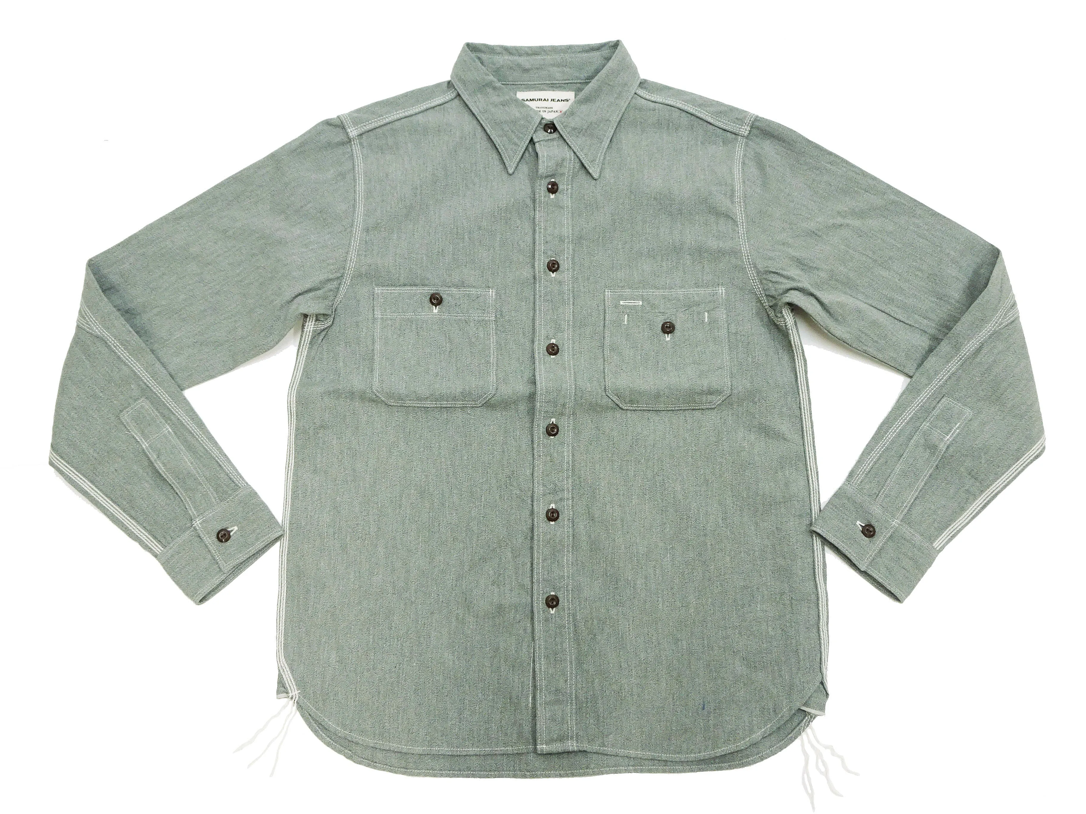 Samurai Jeans Cotton Melange Chambray Shirt Men's Slim Fit Lightweight Long Sleeve Button Up Work Shirt SJCBS23 Heather-Green