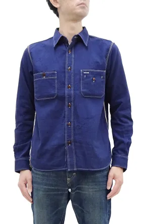 Samurai Jeans Herringbone Shirt Men's Long Sleeve Sulfur-Dyed Selvage HBT Button Up Work Shirt SJCBS24-HB Ink-Blue