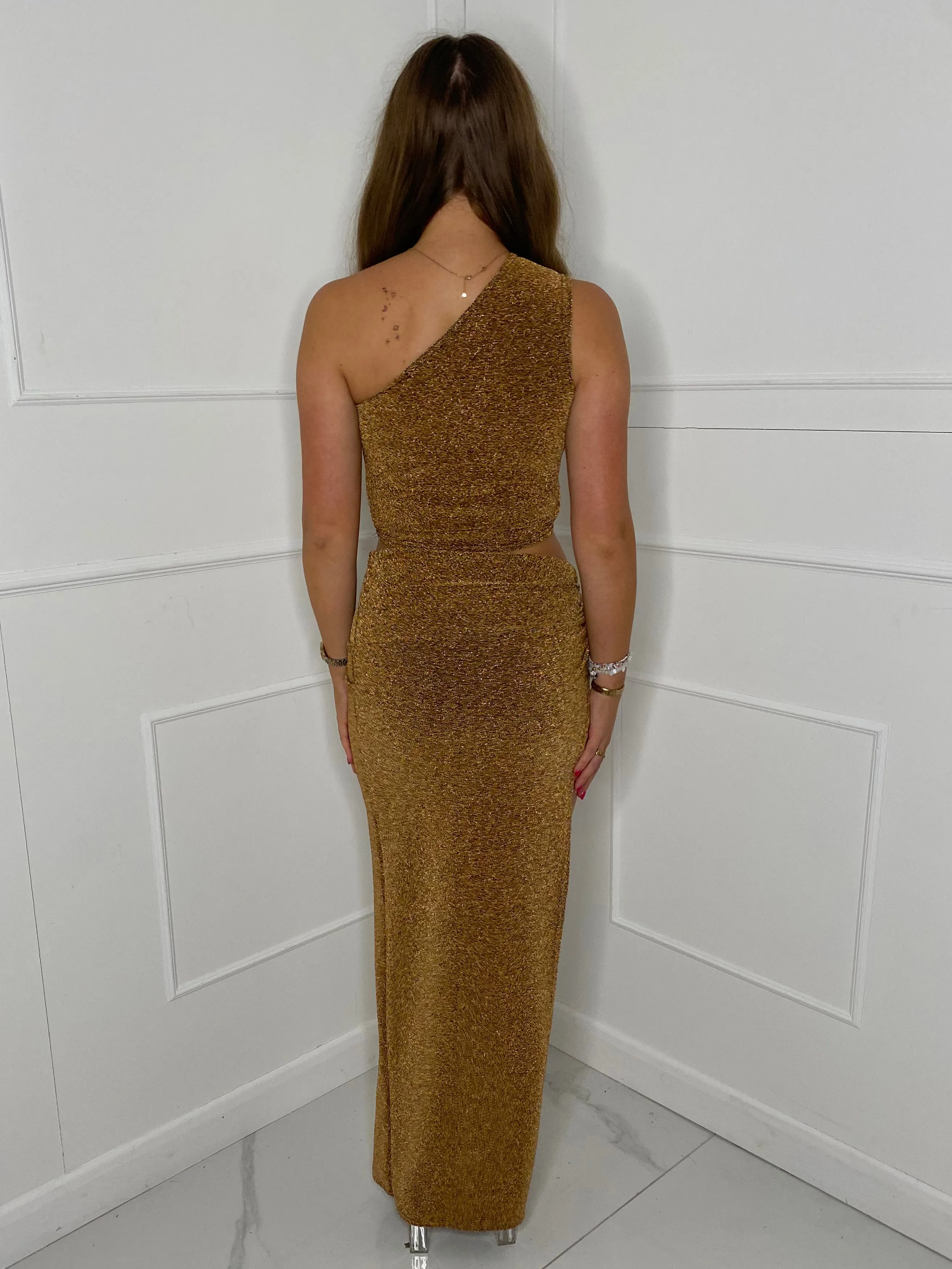 Shimmer Maxi Skirt Co-Ord - Gold