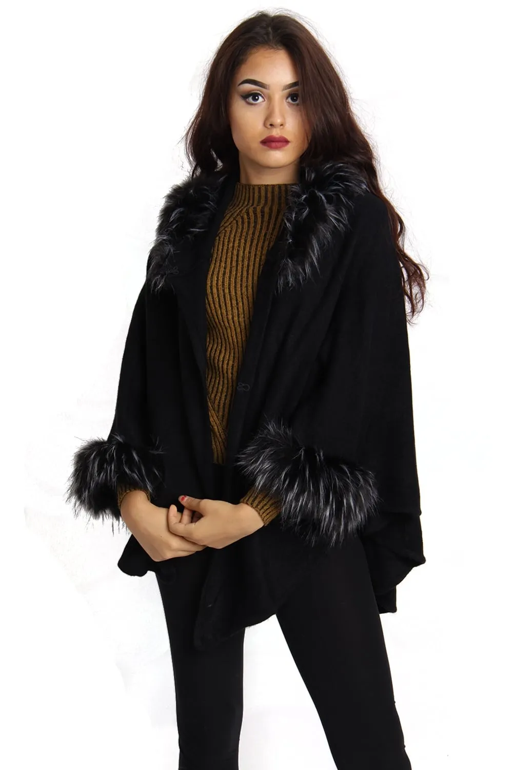 Short Faux Fur Cape With Sleeves