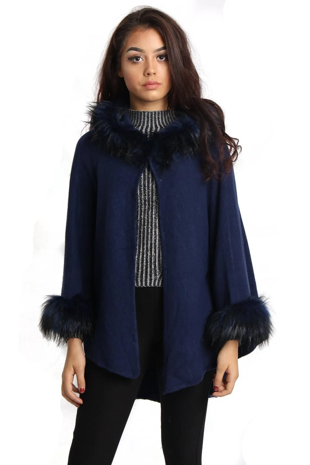 Short Faux Fur Cape With Sleeves