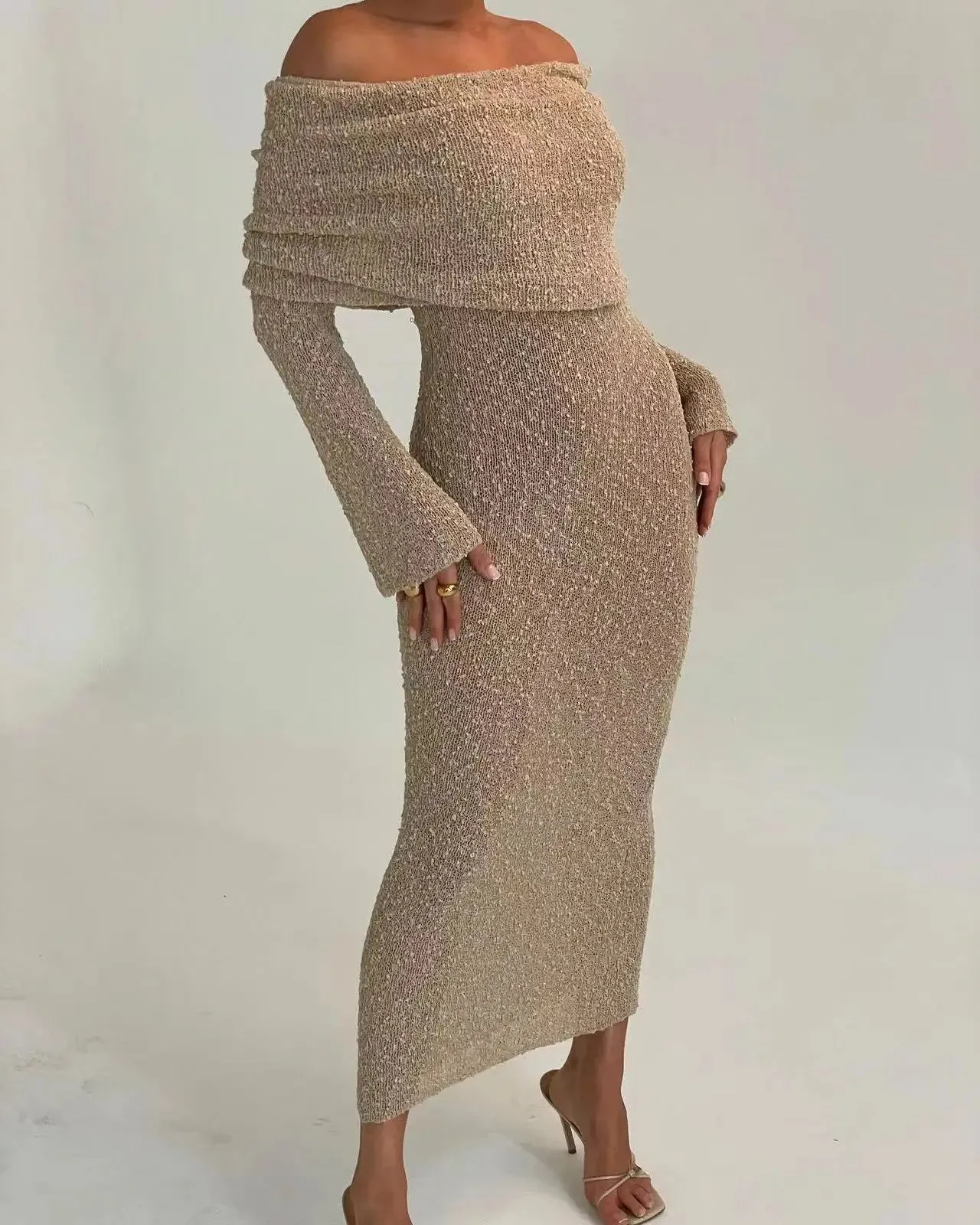 Slash Long Chic Knitted Sunscreen Holiday Sleeve Summer Neck 2024 Bodycon Dress