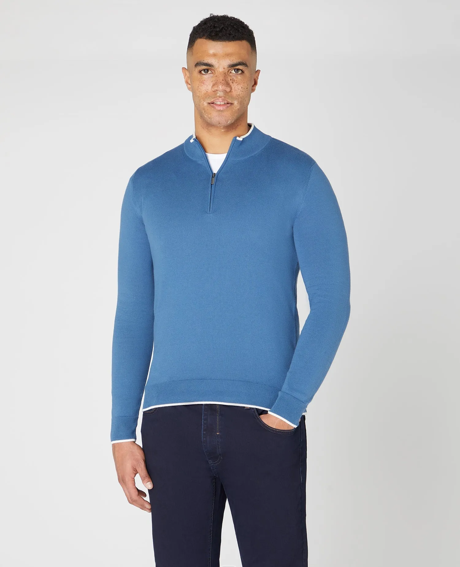 Slim Fit Knitted Cotton Half Zip Sweater