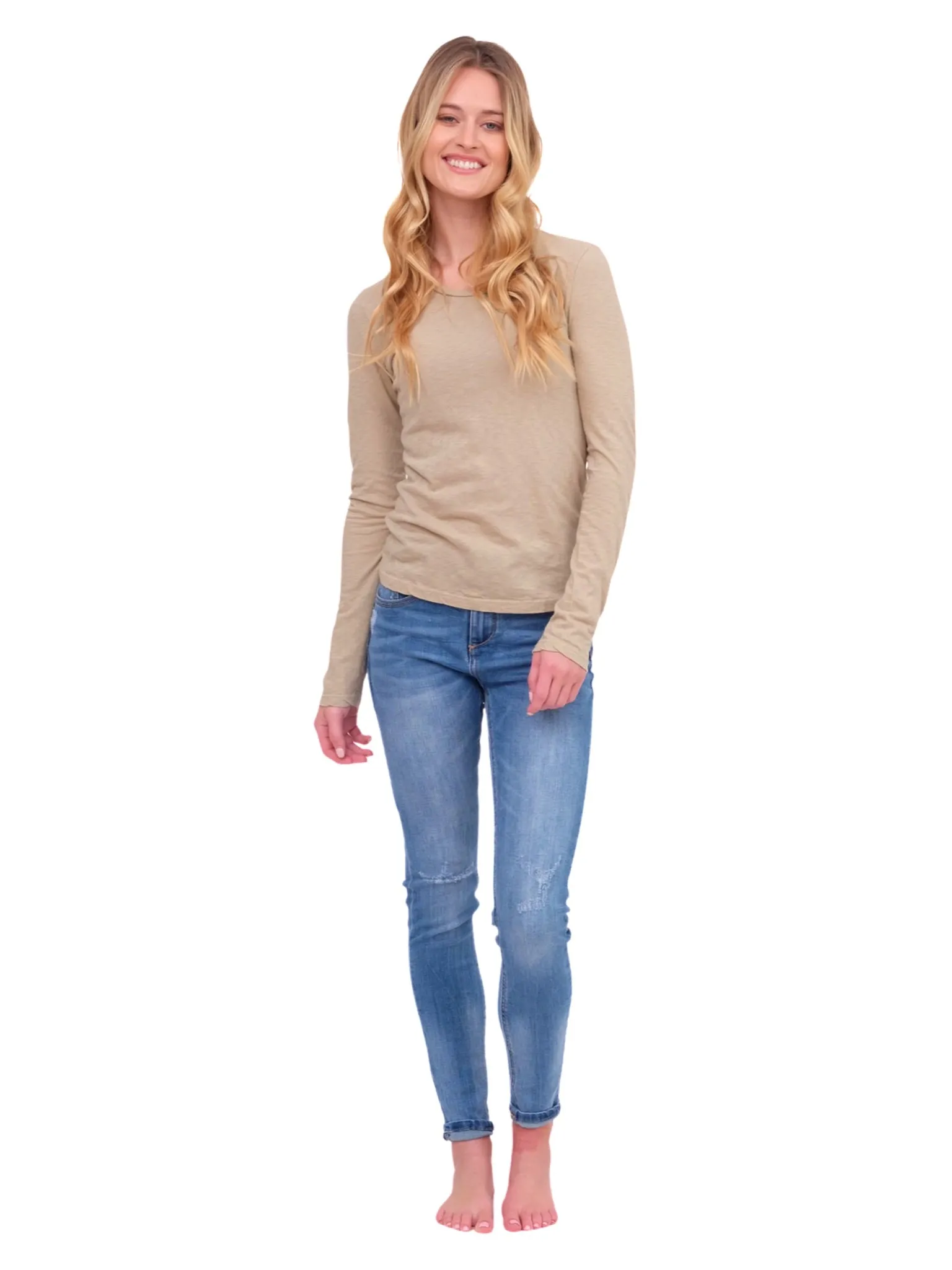 Slim Long Sleeve Tee In Taupe