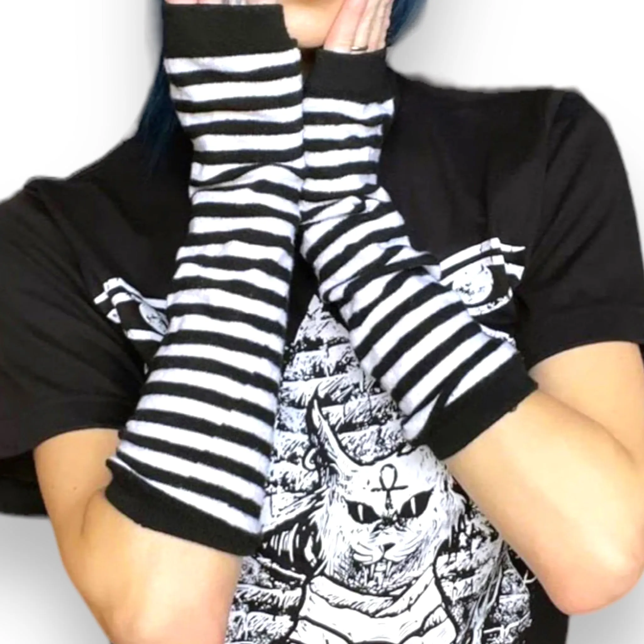 Striped Skeleton Fingerless Gloves