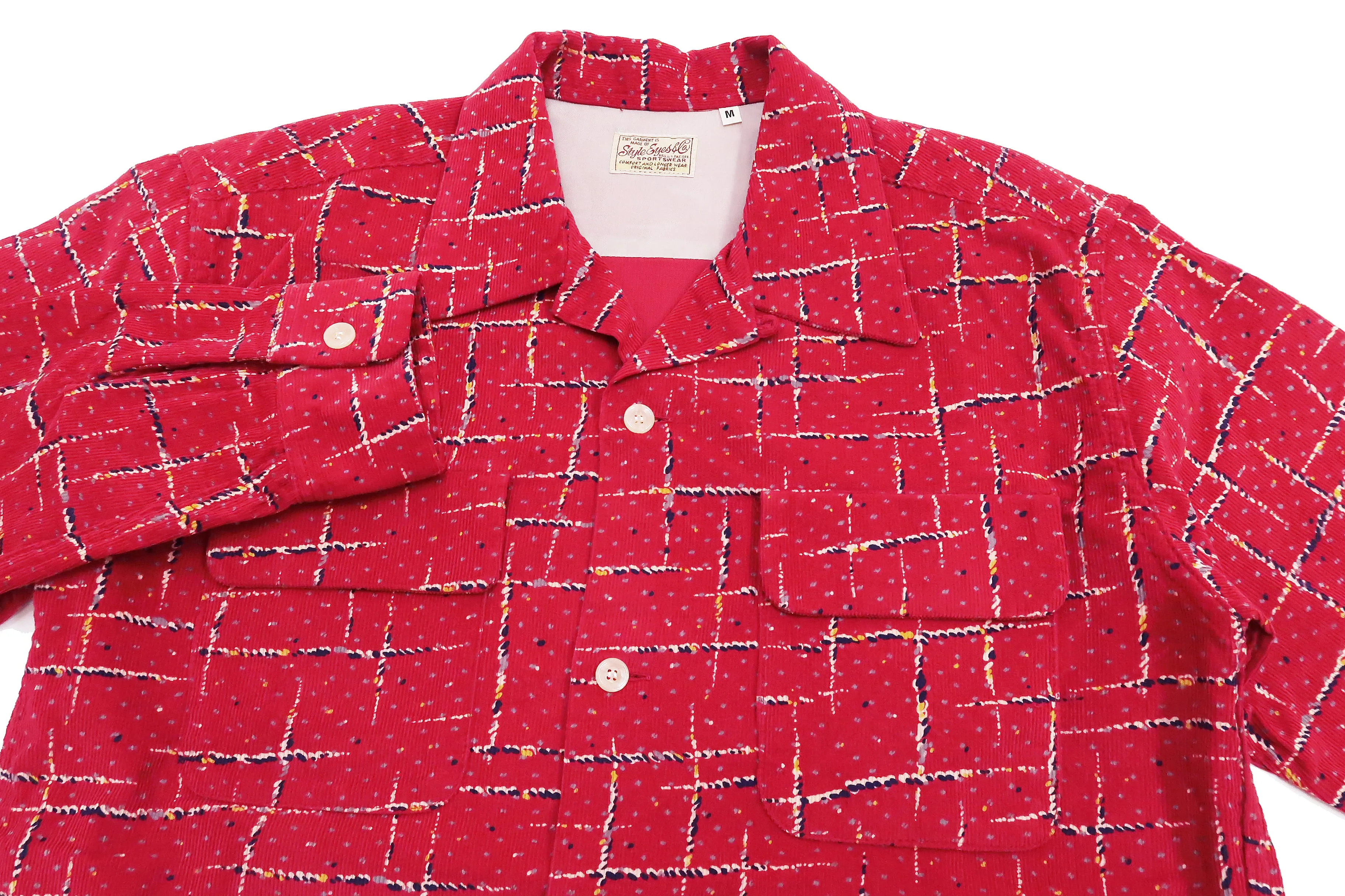 Style Eyes Corduroy Sport Shirt Men's 1950s Style Long Sleeve Button Up Shirt Cross Hatch Pattern SE28972 165 Red