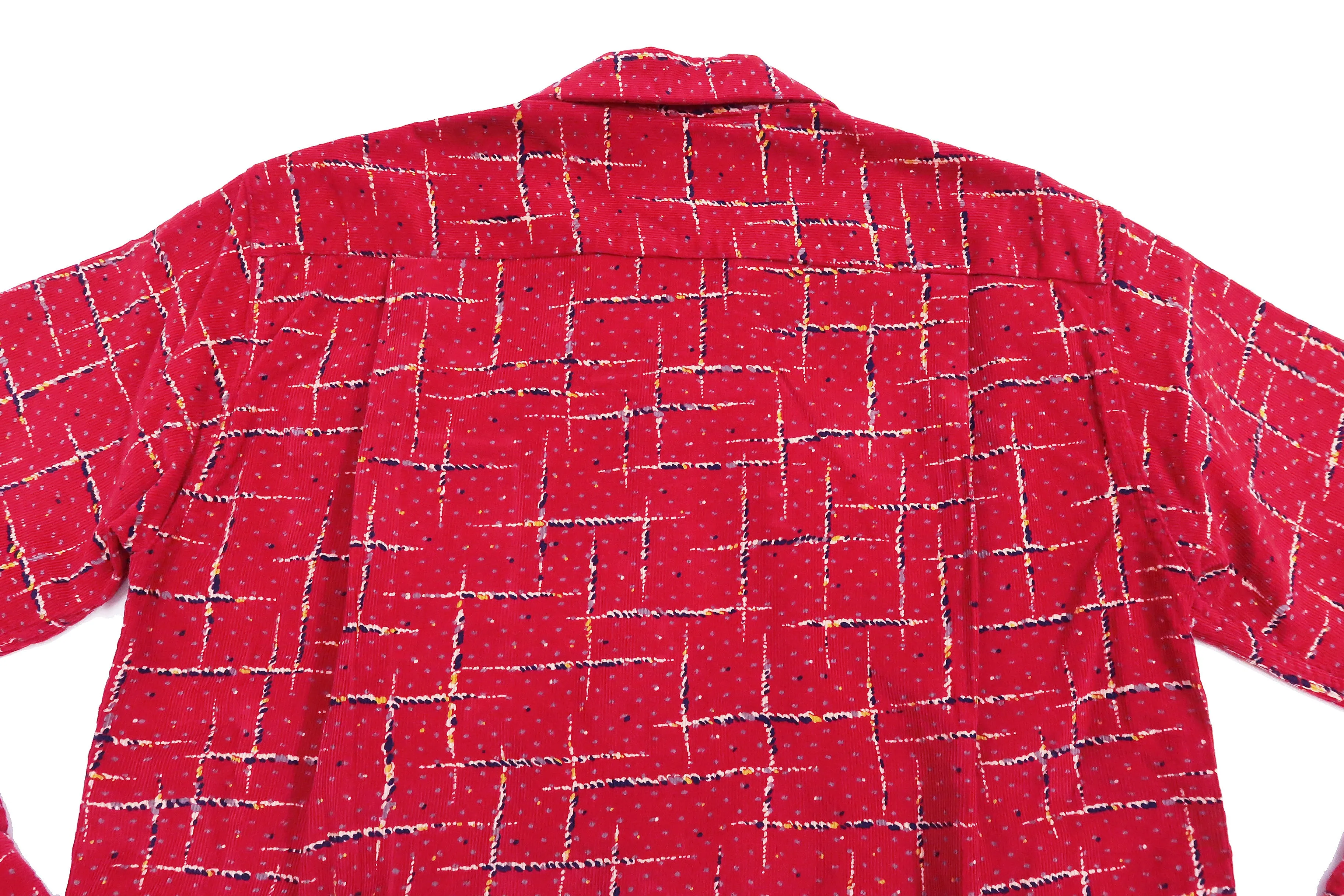 Style Eyes Corduroy Sport Shirt Men's 1950s Style Long Sleeve Button Up Shirt Cross Hatch Pattern SE28972 165 Red