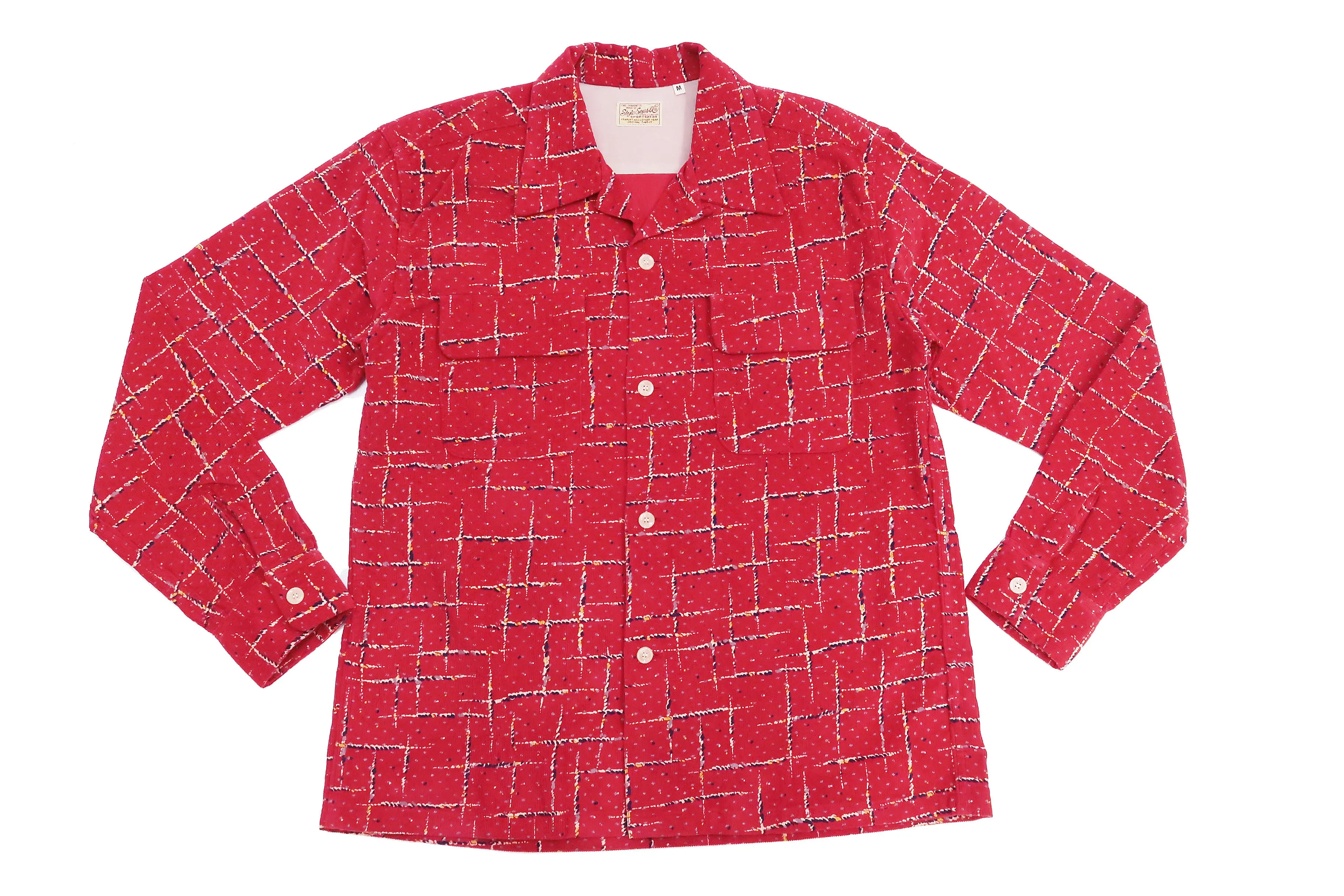 Style Eyes Corduroy Sport Shirt Men's 1950s Style Long Sleeve Button Up Shirt Cross Hatch Pattern SE28972 165 Red