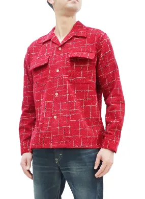 Style Eyes Corduroy Sport Shirt Men's 1950s Style Long Sleeve Button Up Shirt Cross Hatch Pattern SE28972 165 Red