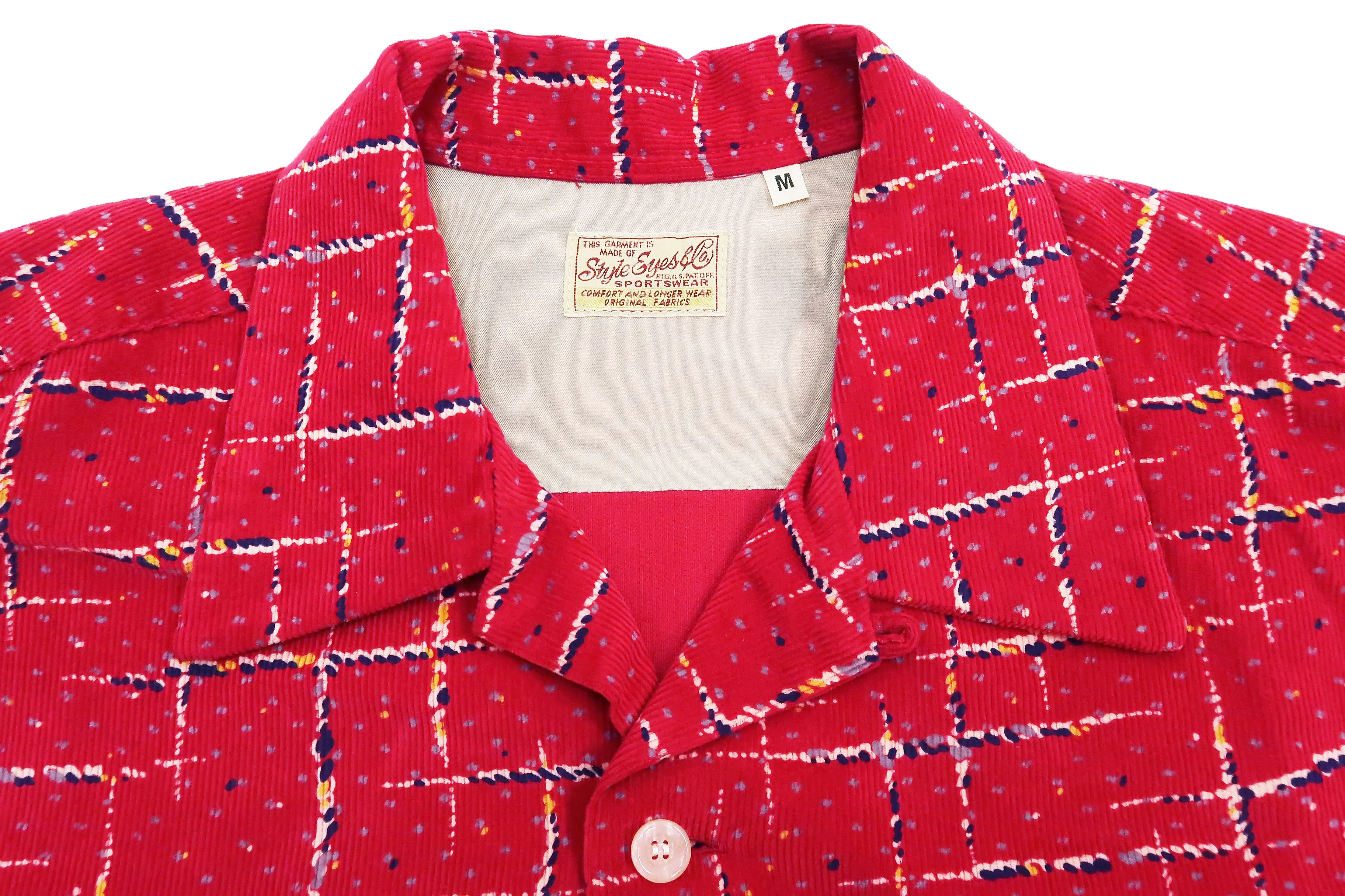 Style Eyes Corduroy Sport Shirt Men's 1950s Style Long Sleeve Button Up Shirt Cross Hatch Pattern SE28972 165 Red