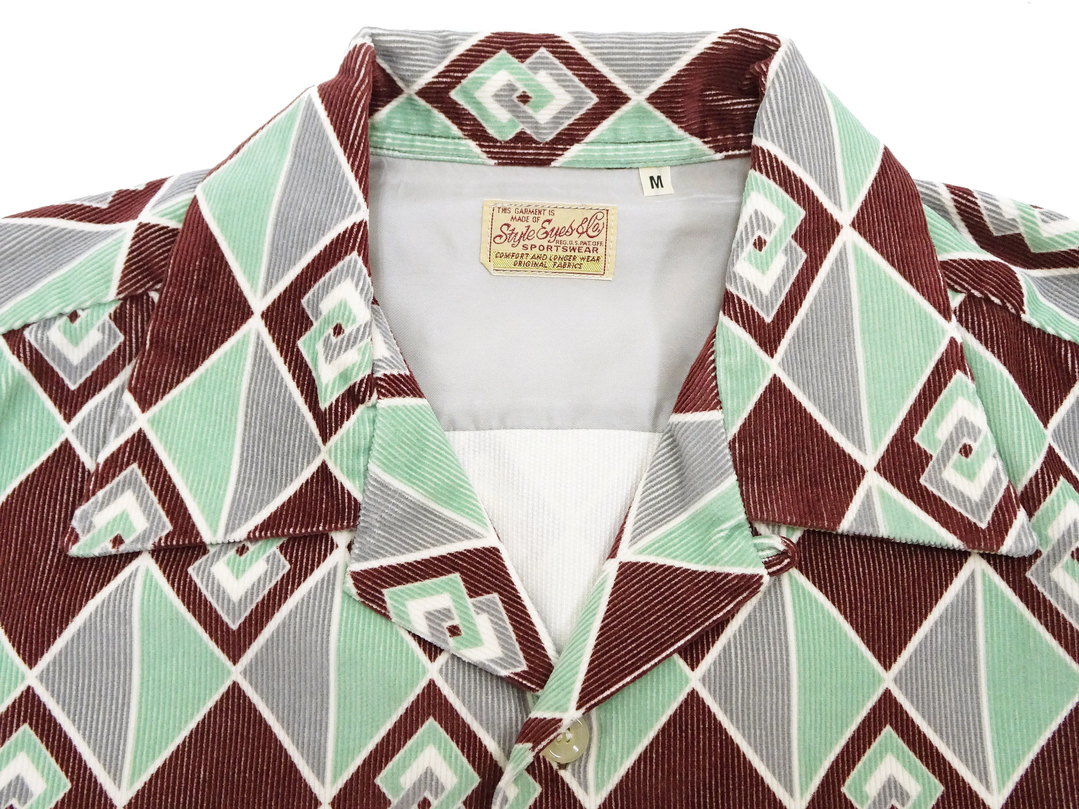 Style Eyes Corduroy Sport Shirt Men's 1950s Style Long Sleeve Button Up Shirt Vertical Diamond Stripe Pattern SE29171 138 Brown